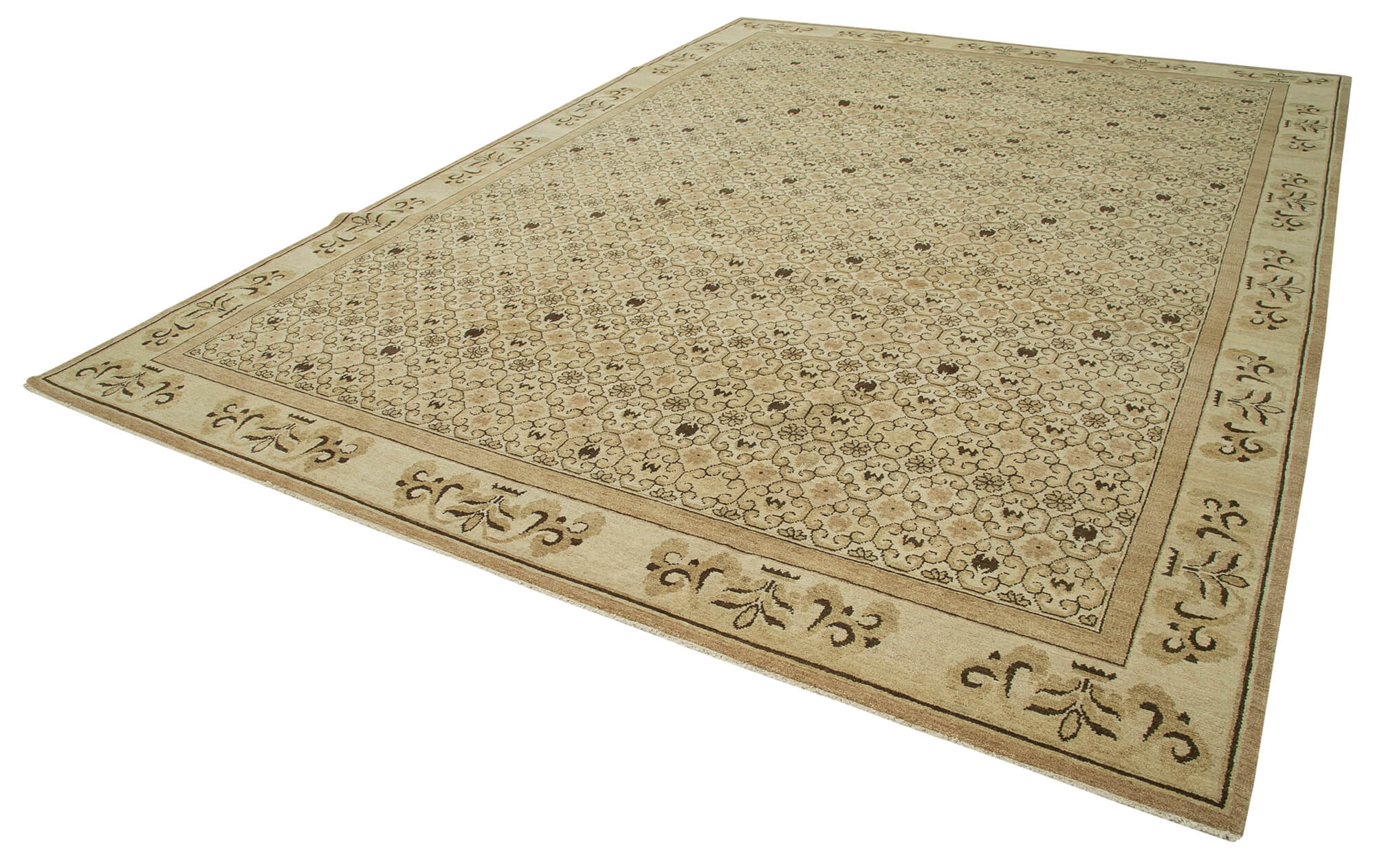 Handmade Wool Area Rug – Tebriz Classic Beige Cotton Wool Rug 10'x13'11''