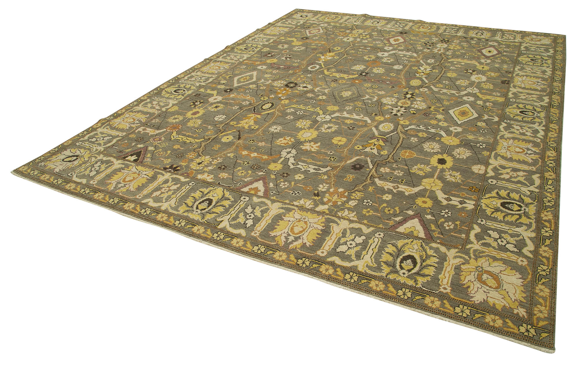 Handmade Wool Area Rug – Tebriz Classic Brown Cotton Wool Rug 9'1''x11'10''