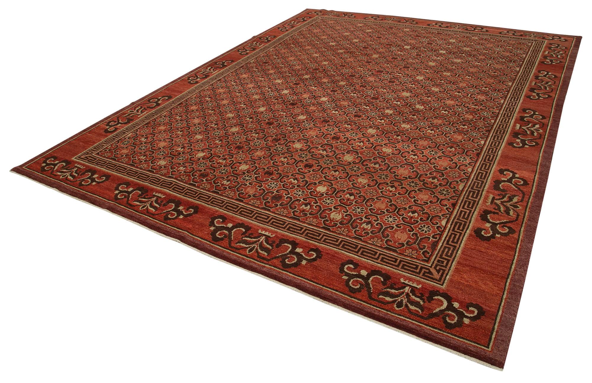 Handmade Area Rug – Classic Red Tebriz Cotton Wool Vintage Turkish Carpet 9'x12'