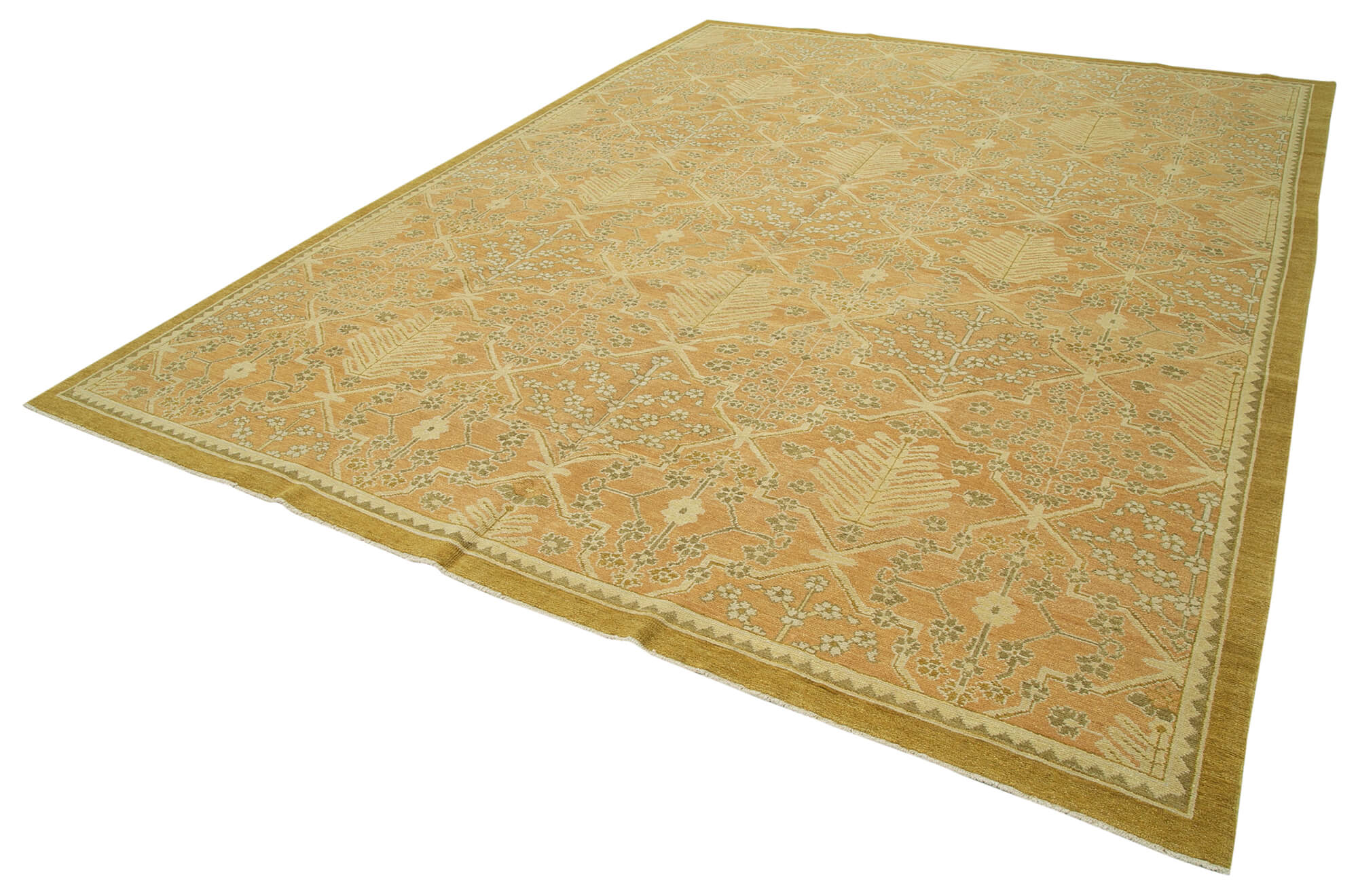 Handmade Wool Area Rug | Tebriz Classic Beige Cotton Wool Rug 9'1'' x 12'0''