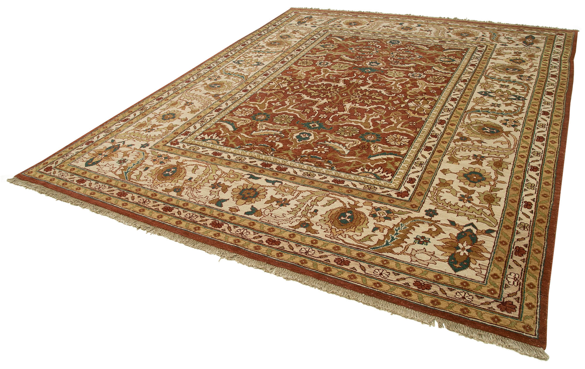 Handmade Wool Area Rug | Tebriz Red Classic Cotton Wool Rug 8'11''x11'3''