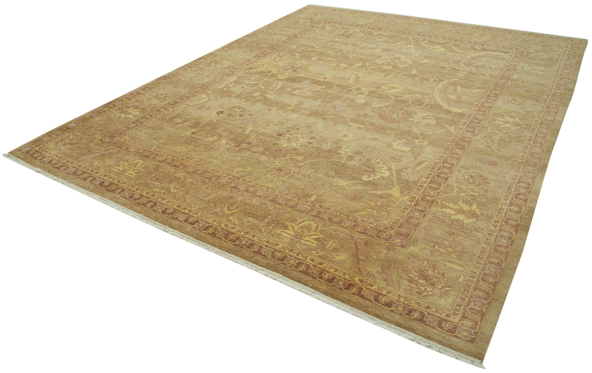 Handmade Area Rug - Tebriz Classic Brown Cotton Wool Rug 9'1'' x 11'10''