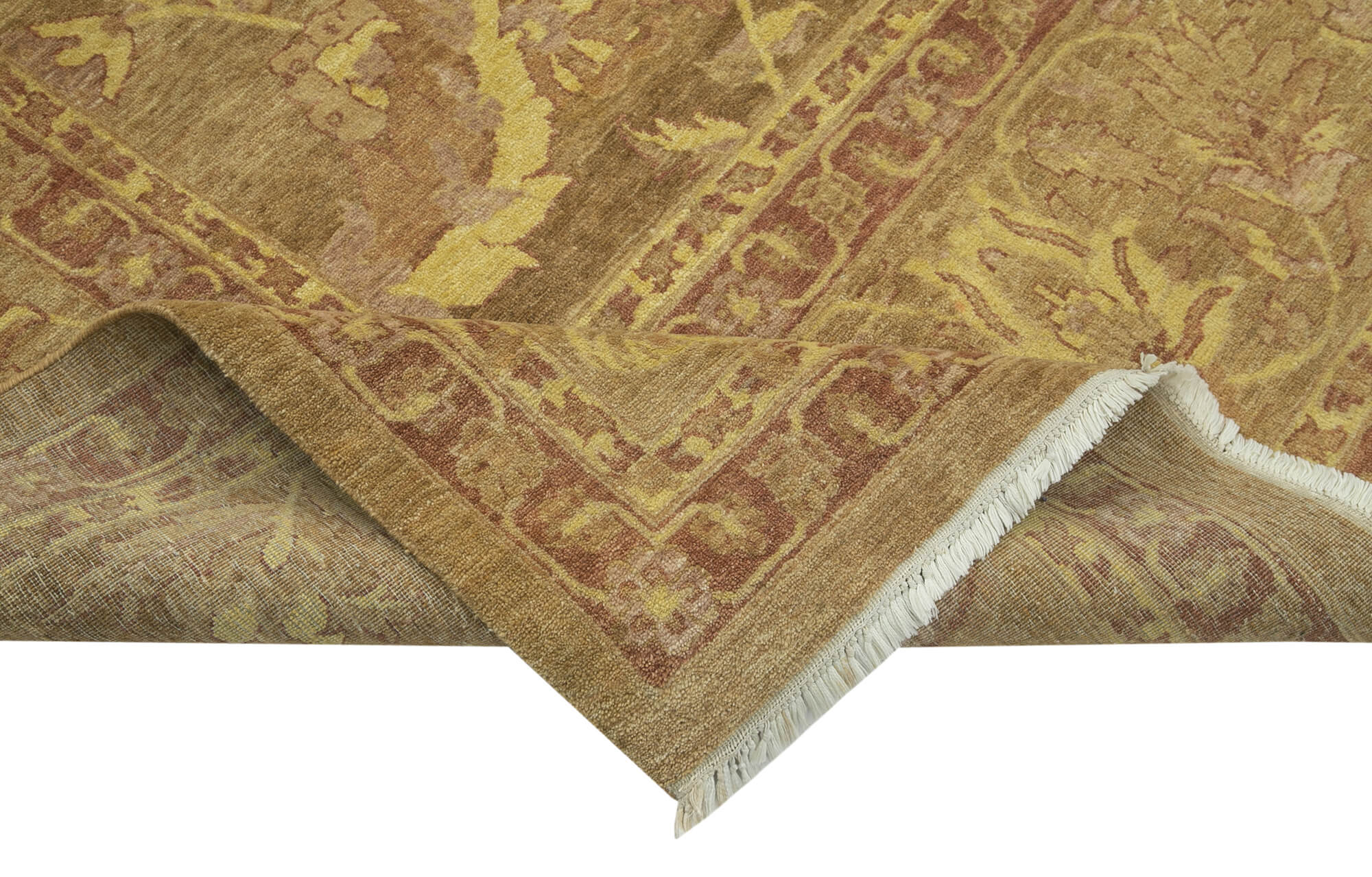 Handmade Area Rug - Tebriz Classic Brown Cotton Wool Rug 9'1'' x 11'10''