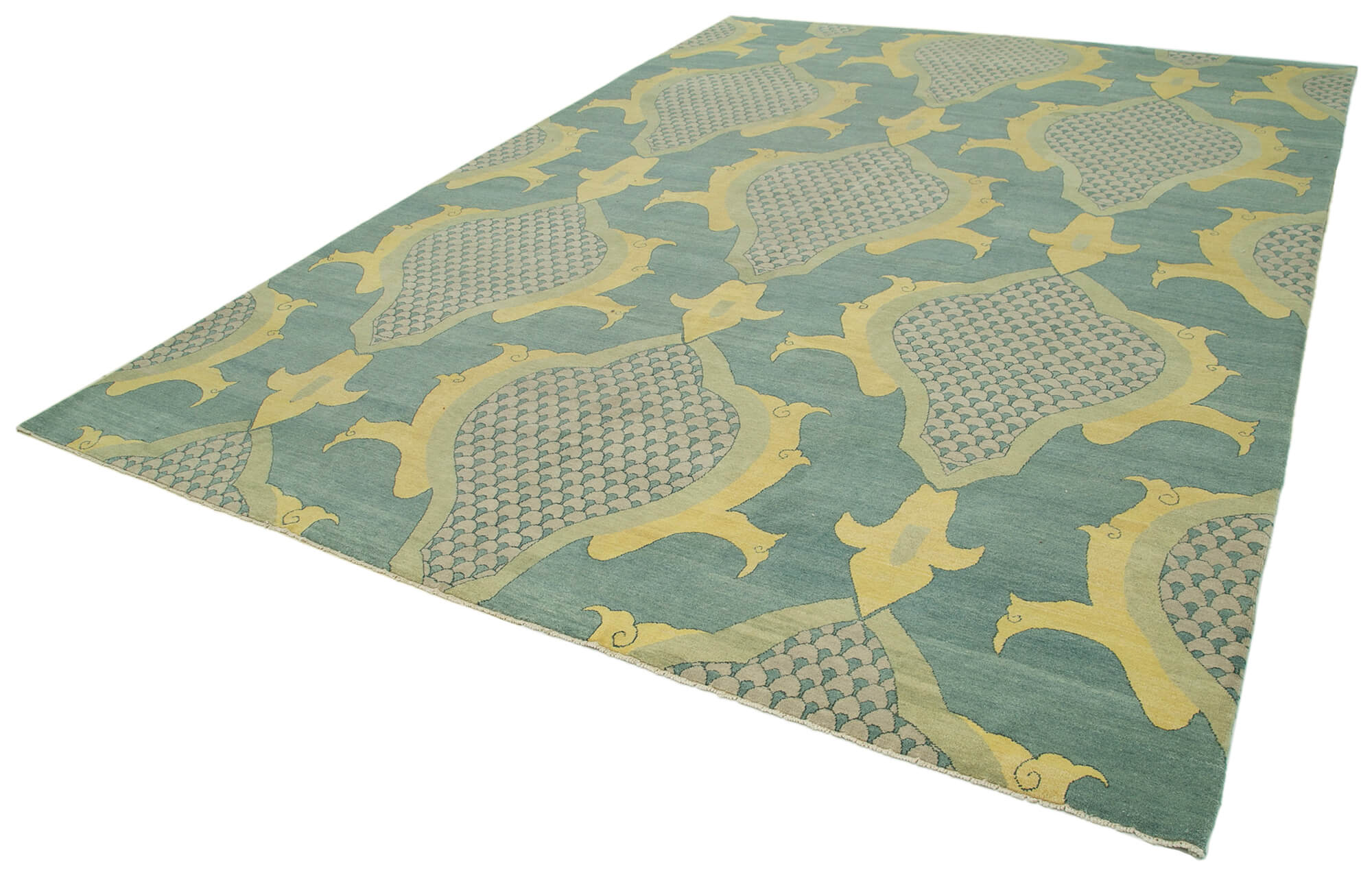 Handmade Area Rug – Classic Blue Turkish Hand Knotted Cotton Wool Carpet 8'11''x11'11''