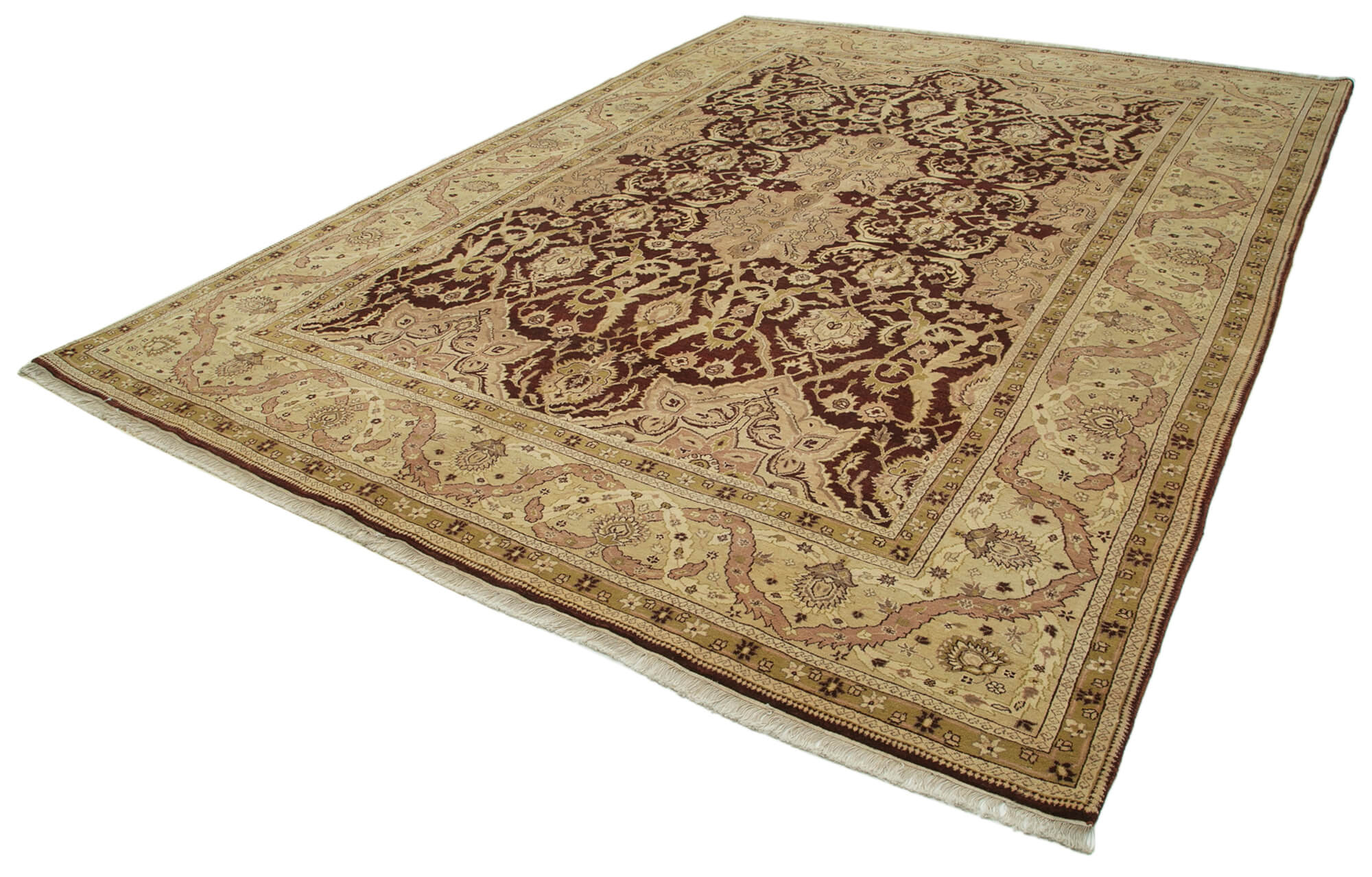 Handmade Wool Area Rug | Vintage Hand Knotted Carpet - Classic Beige 9x12 Rug