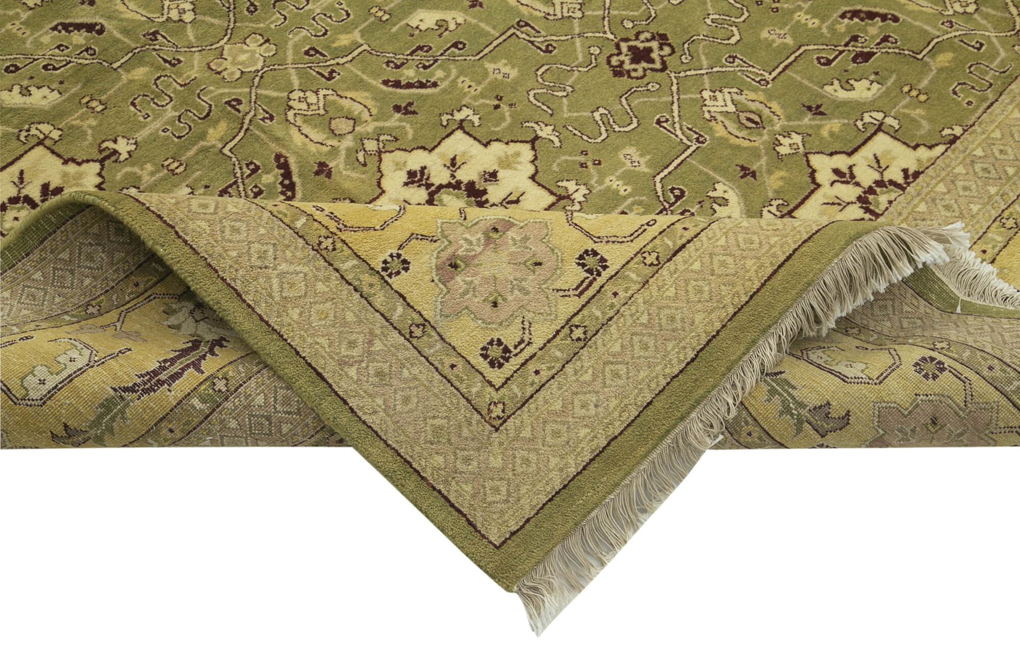 Handmade Cotton Wool Rug – Classic Green Vintage Turkish Carpet 8'10"x11'11"