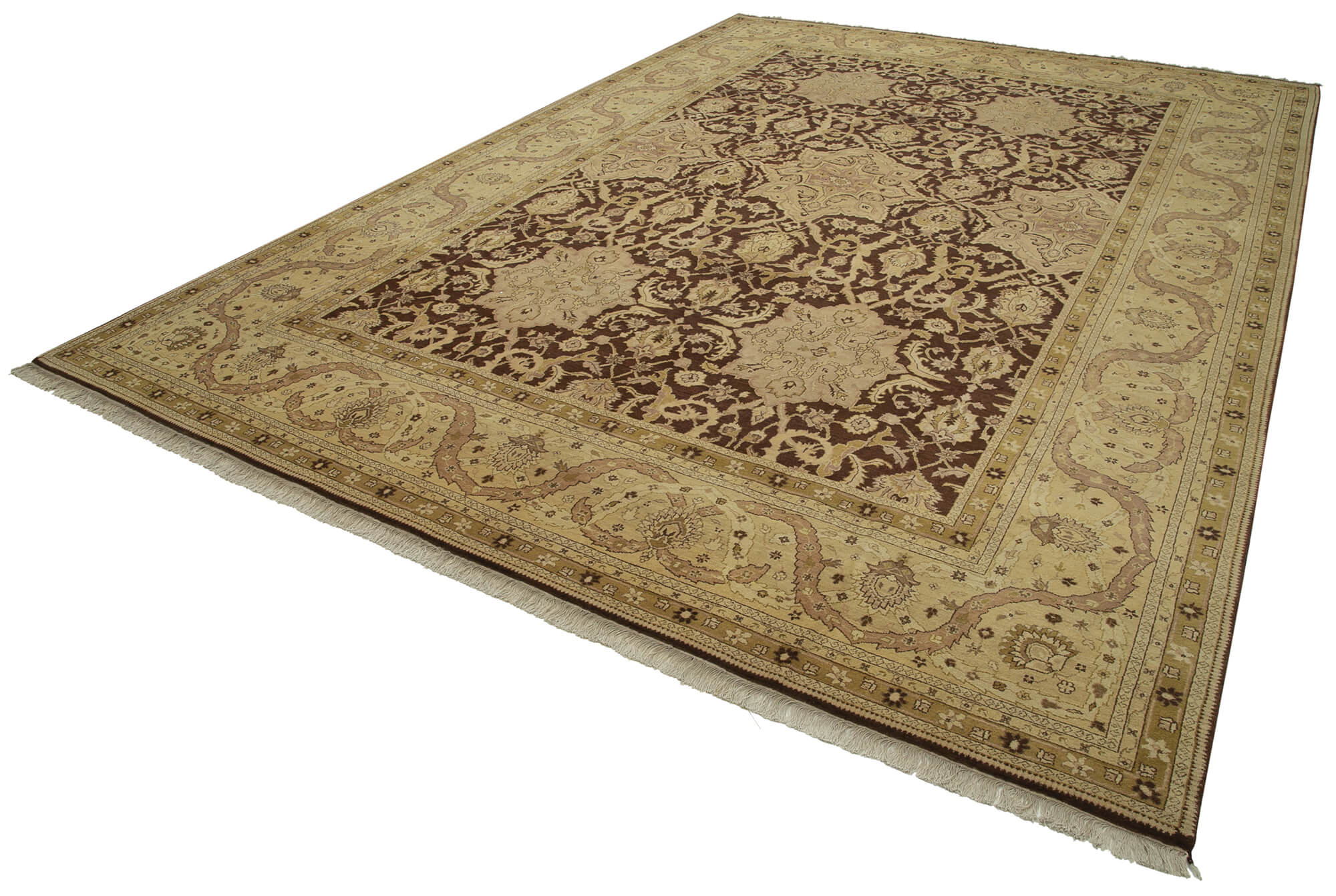 Handmade Wool Area Rug – Tebriz Classic Beige Cotton Wool Rug 9'10''x14'1''