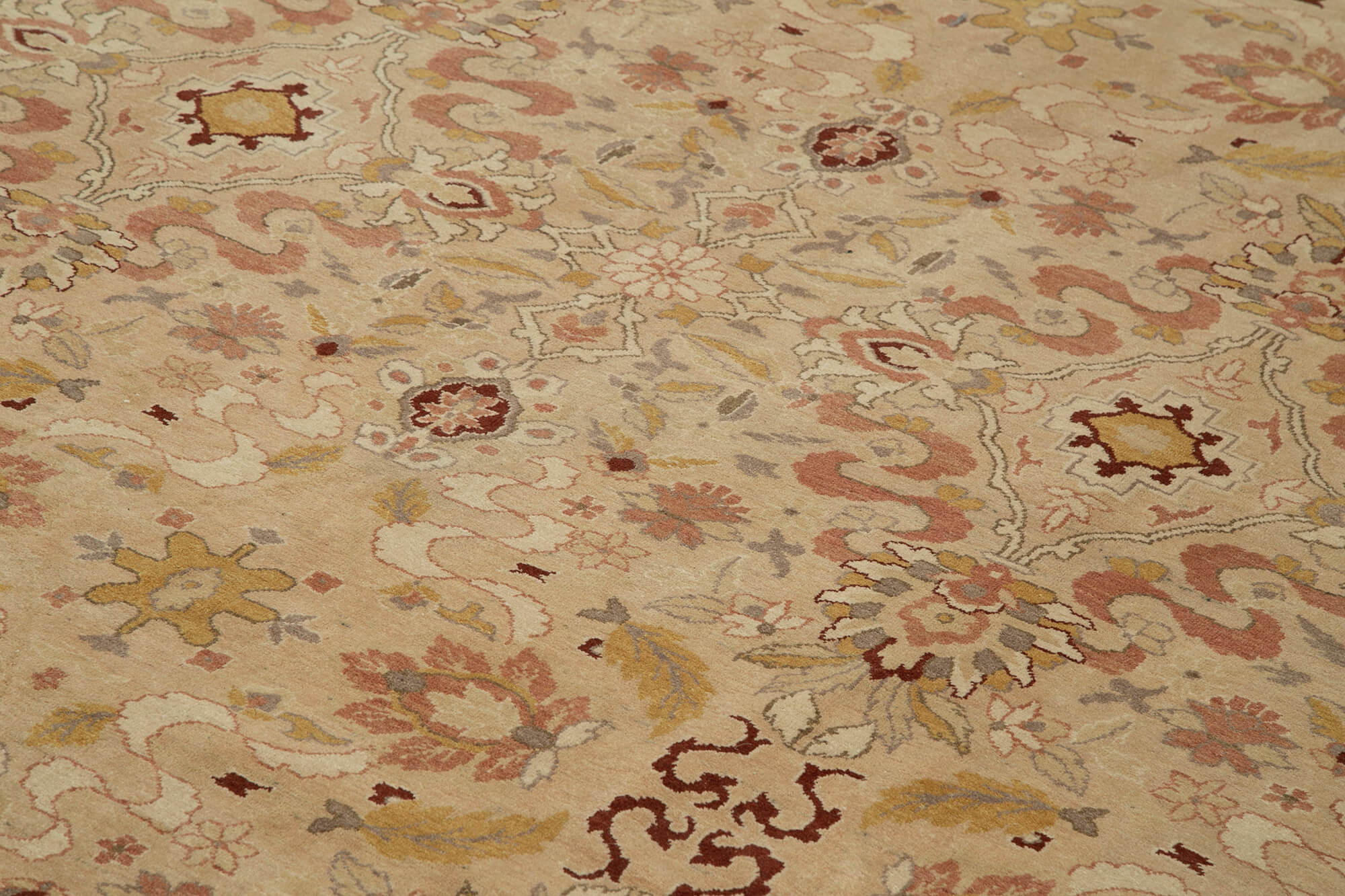 Handmade Wool Area Rug - Tebriz Classic Beige Turkish Hand Knotted Carpet 9'11''x13'9''