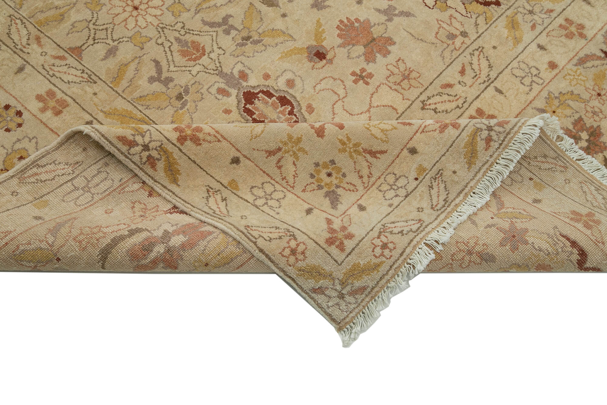 Handmade Wool Area Rug - Tebriz Classic Beige Turkish Hand Knotted Carpet 9'11''x13'9''