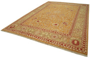 Handmade Wool Area Rug - Tebriz Classic Orange Turkish Carpet 10'x14' Cotton Wool