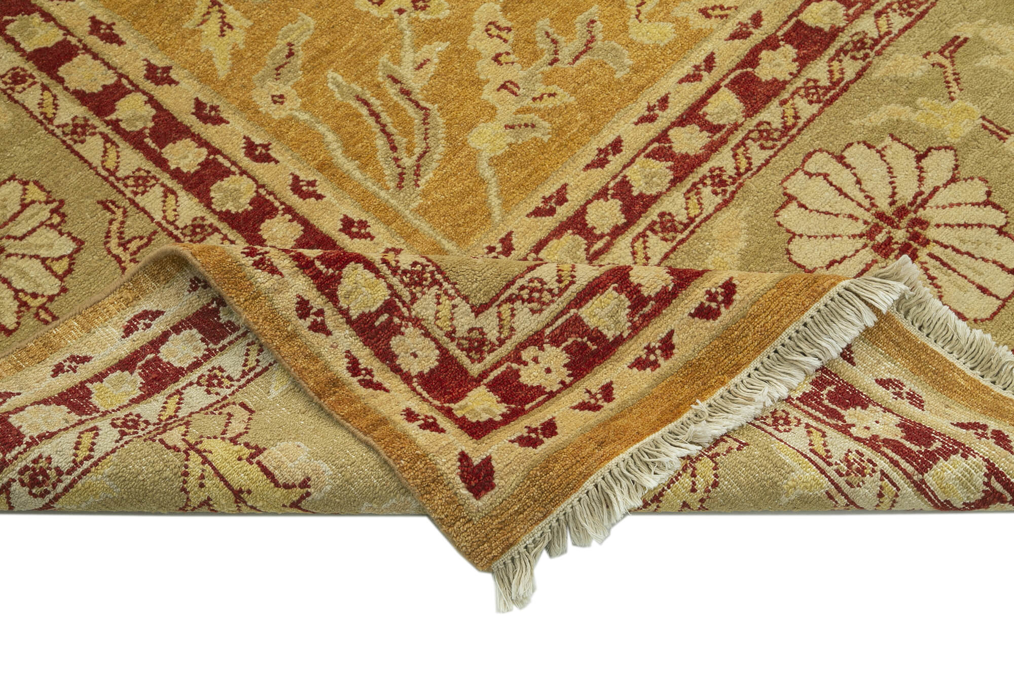 Handmade Wool Area Rug - Tebriz Classic Orange Turkish Carpet 10'x14' Cotton Wool