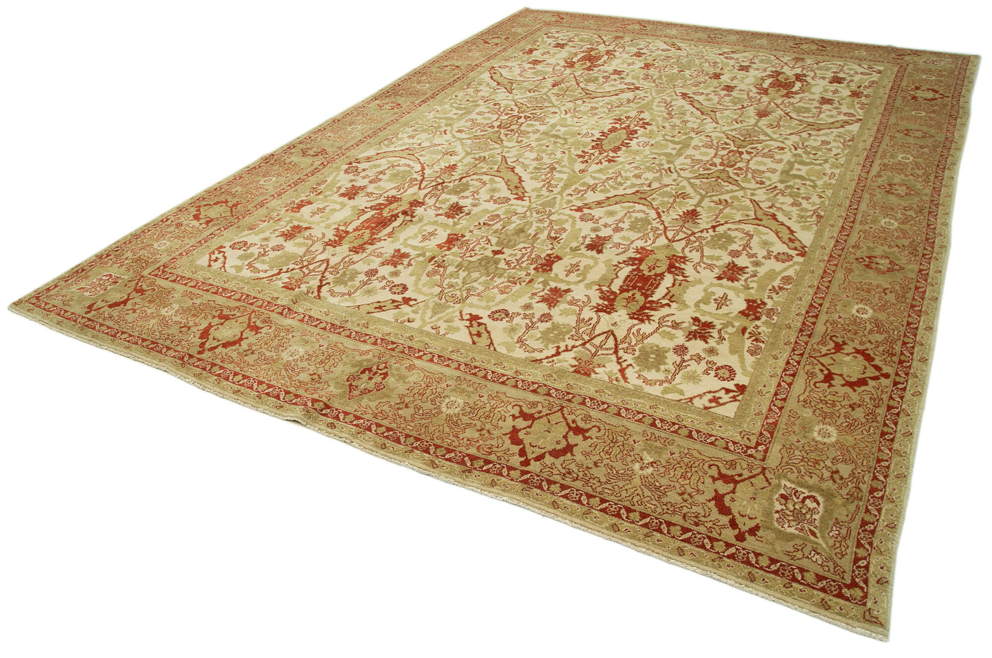 Handmade Wool Area Rug – Tebriz Classic Beige Cotton Wool Rug 8'8''x12'6''