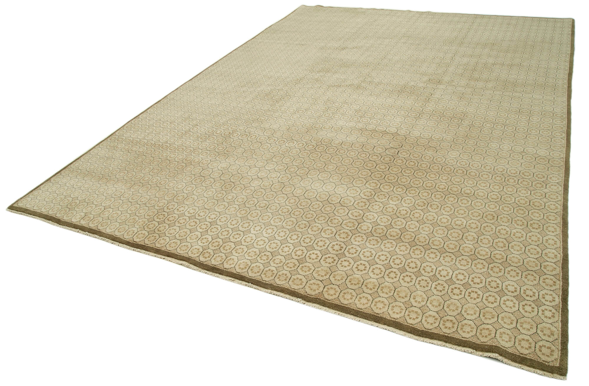 Handmade Wool Area Rug - Tebriz Classic Beige Cotton Wool Blend 8'11''x12'6''