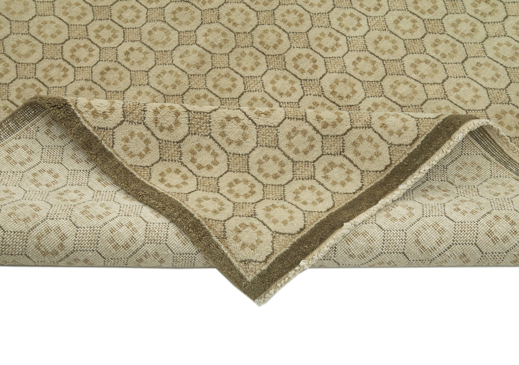 Handmade Wool Area Rug - Tebriz Classic Beige Cotton Wool Blend 8'11''x12'6''