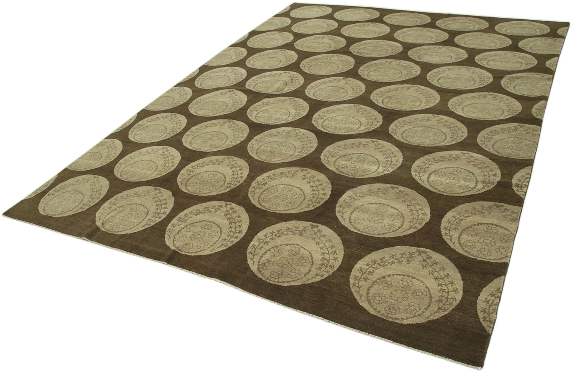 Handmade Wool Area Rug - Tebriz Classic Brown Vintage Handwoven Carpet 8'10"x12'