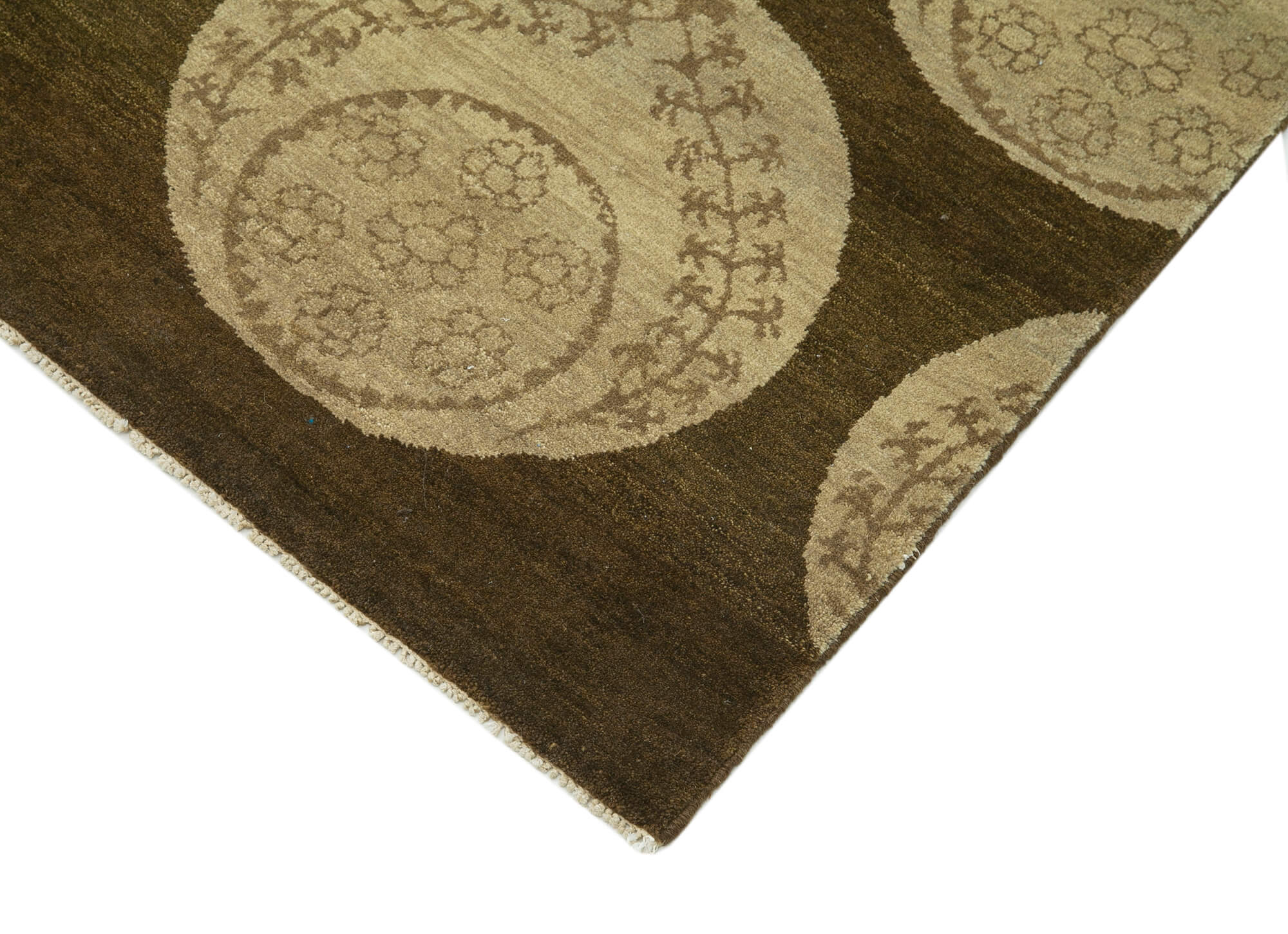 Handmade Wool Area Rug - Tebriz Classic Brown Vintage Handwoven Carpet 8'10"x12'