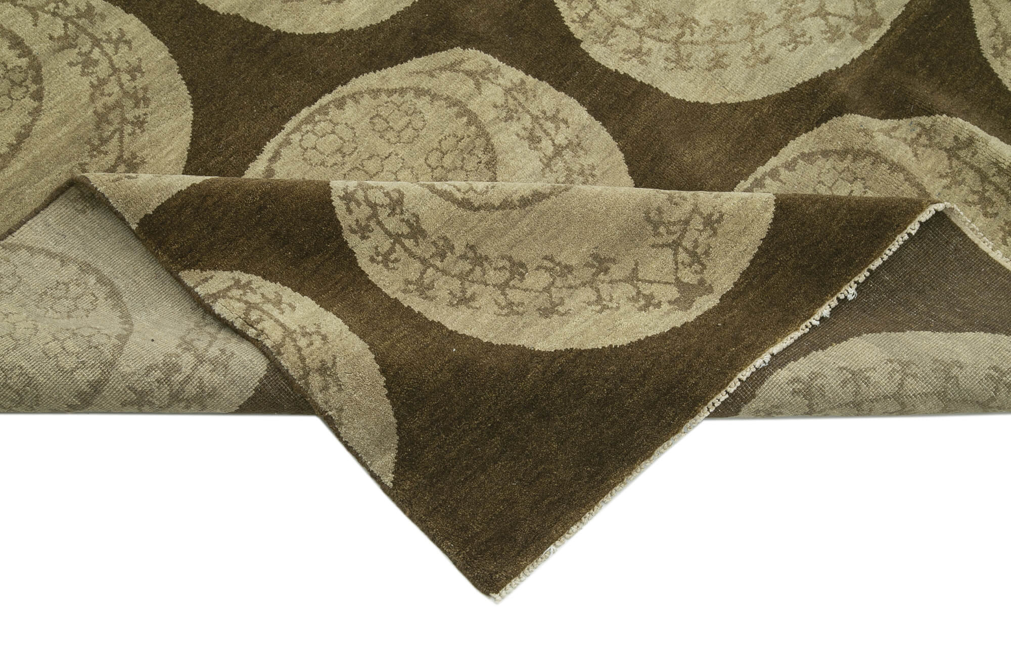 Handmade Wool Area Rug - Tebriz Classic Brown Vintage Handwoven Carpet 8'10"x12'
