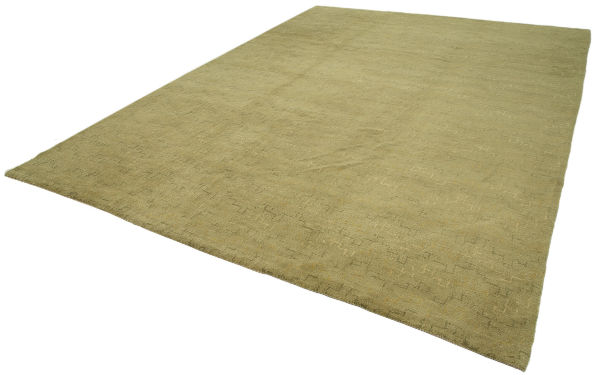 Handmade Wool Area Rug - Tebriz Classic Green Rug 9'6''x13'5'' Cotton Wool