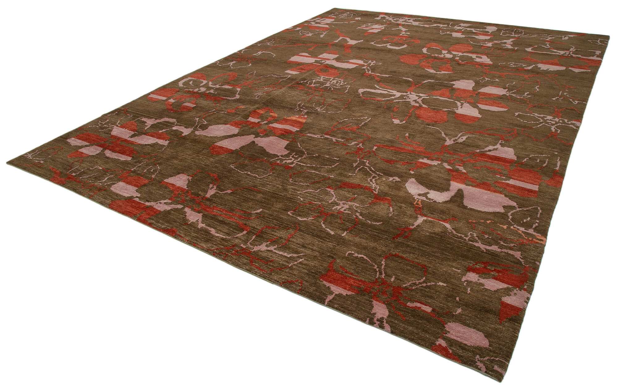 Handmade Wool Area Rug - Tebriz Brown Classic Cotton Wool Rug 10'x13'9''