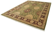 Handmade Wool Area Rug - Tebriz Classic Green Turkish Vintage Cotton Wool Rug 9'1''x12'3''