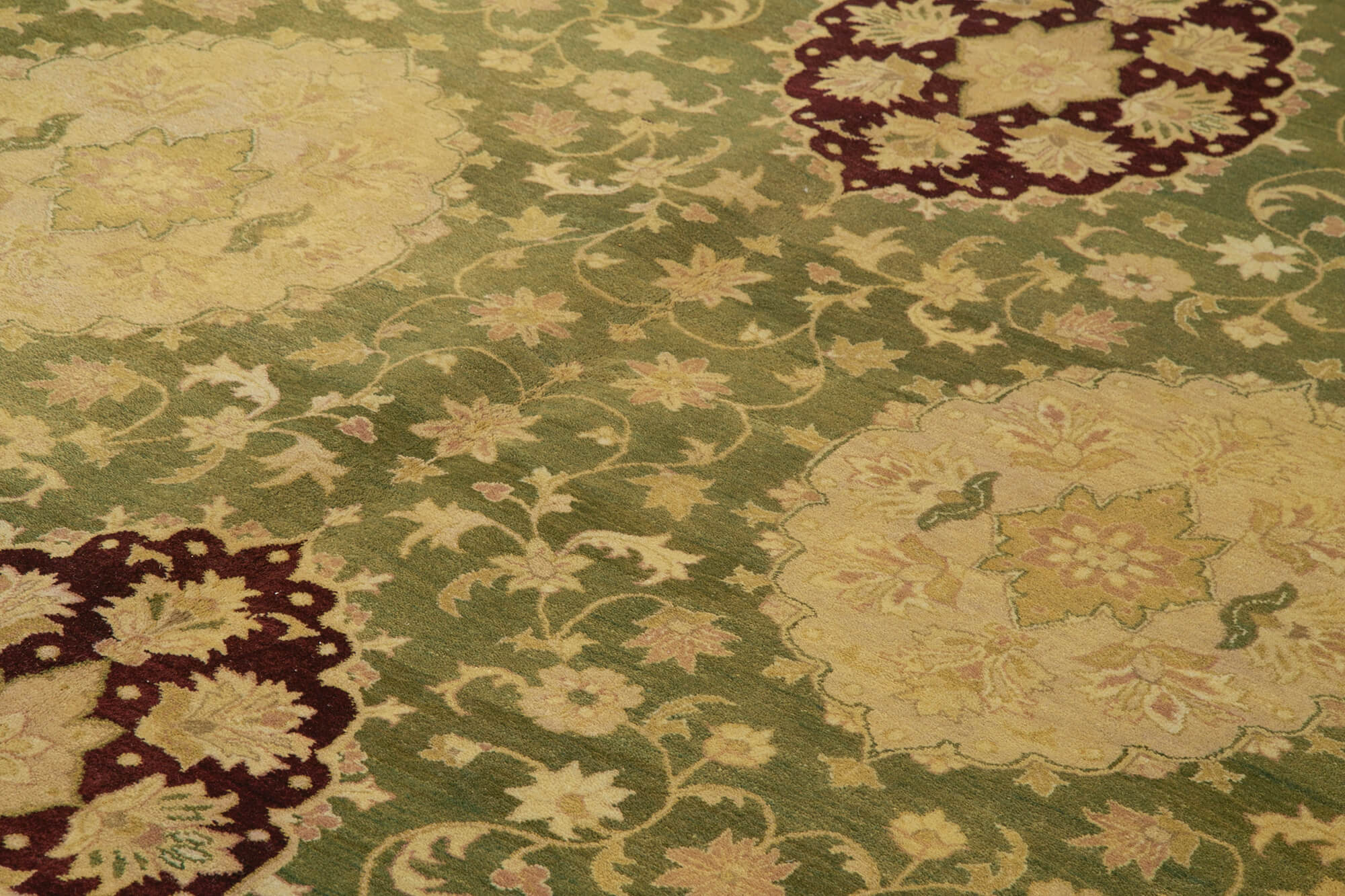Handmade Wool Area Rug - Tebriz Classic Green Turkish Vintage Cotton Wool Rug 9'1''x12'3''