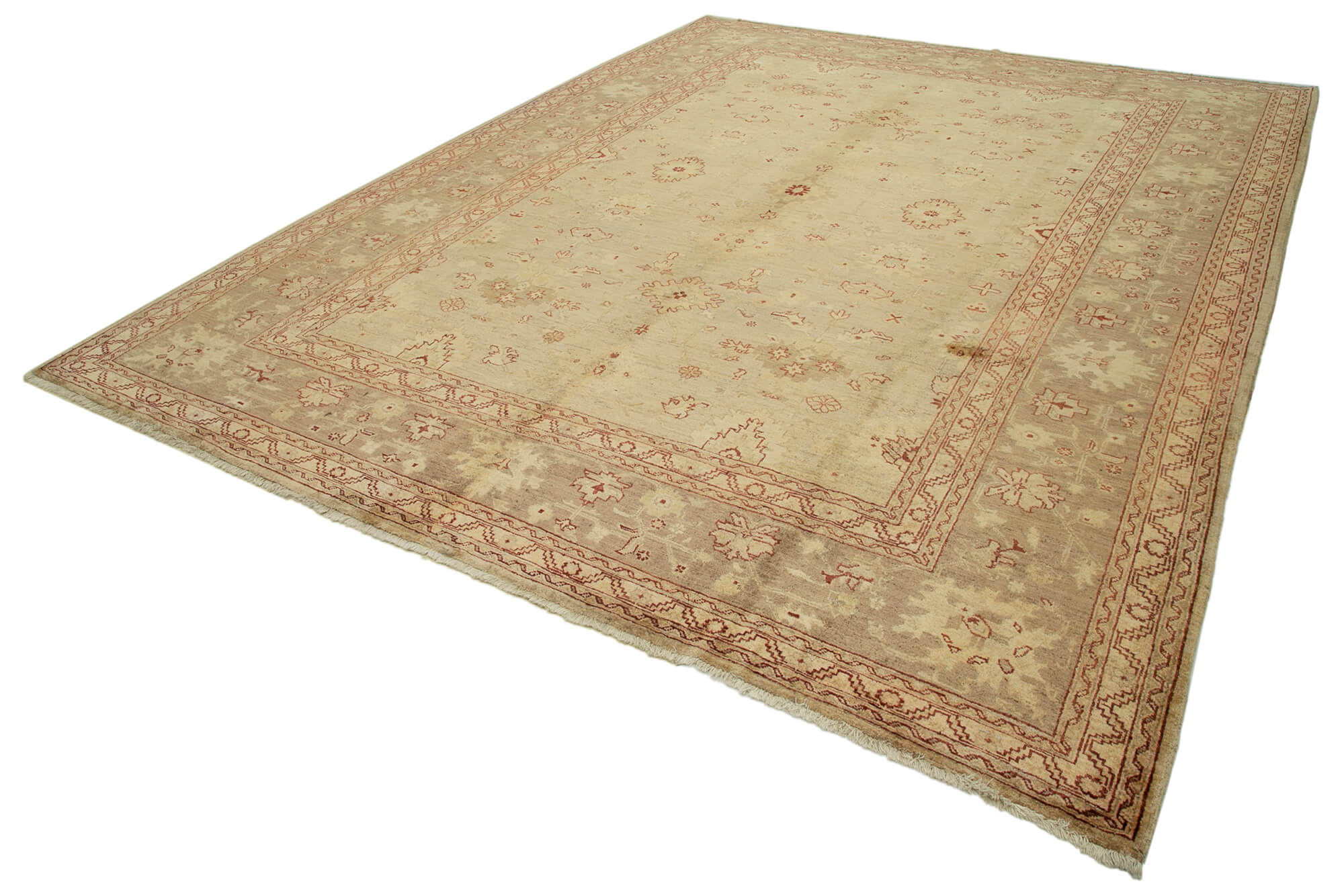 Handmade Wool Area Rug – Tebriz Classic Beige Cotton Wool Rug 9'0''x11'9''