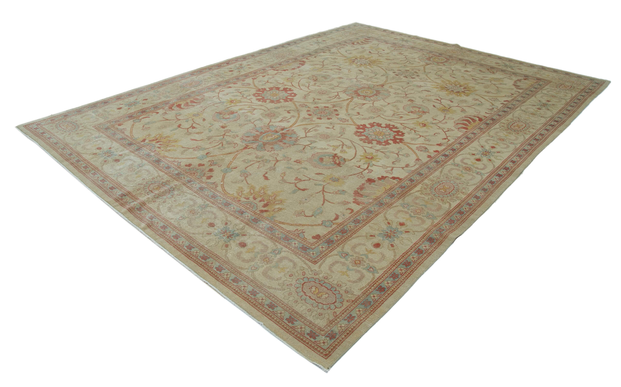 Handmade Wool Area Rug – Classic Beige Cotton Wool Rug 8'9''x11'11'' Durable Turkish Carpet