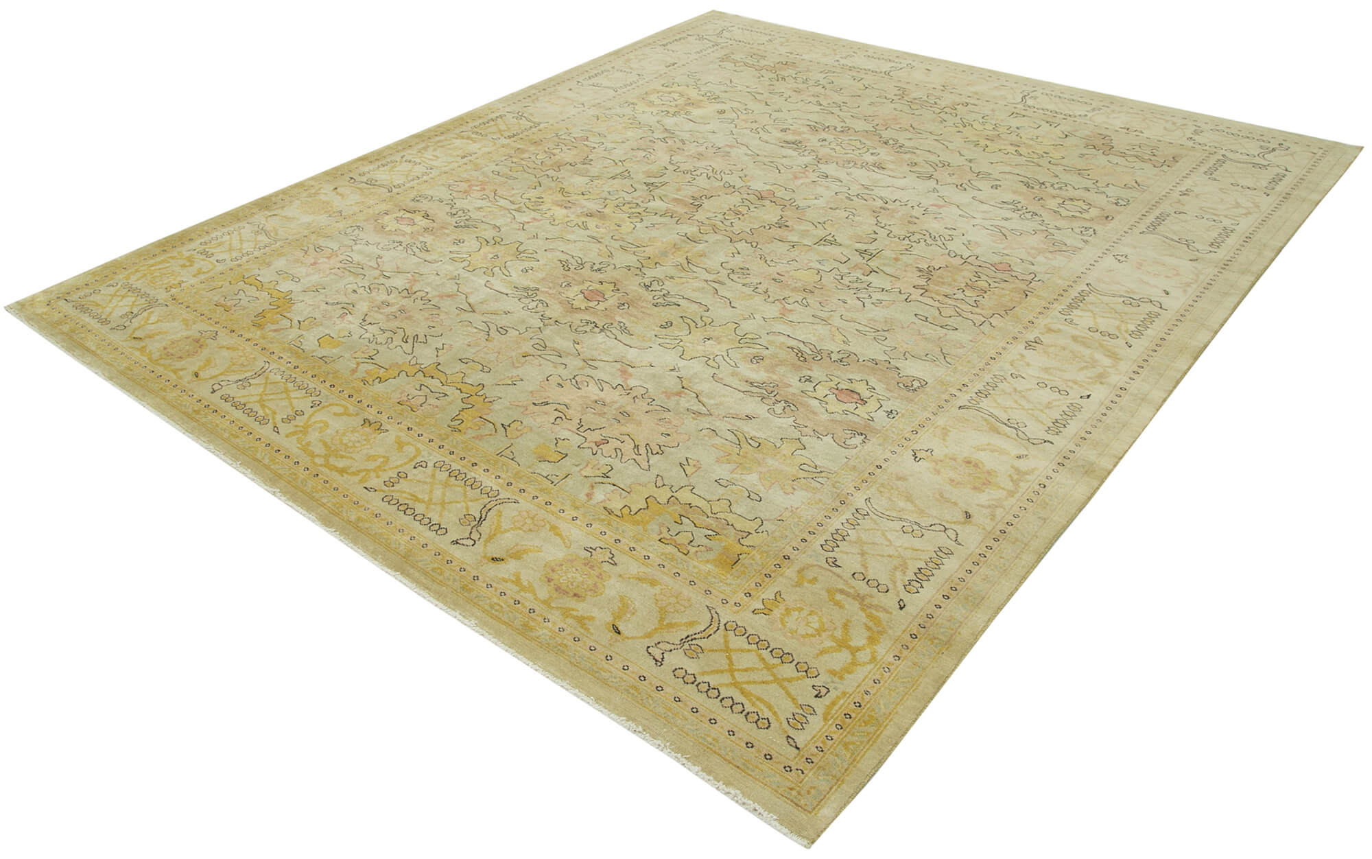 Handmade Wool Area Rug – Tebriz Classic Beige Cotton Wool 8x10 Carpet