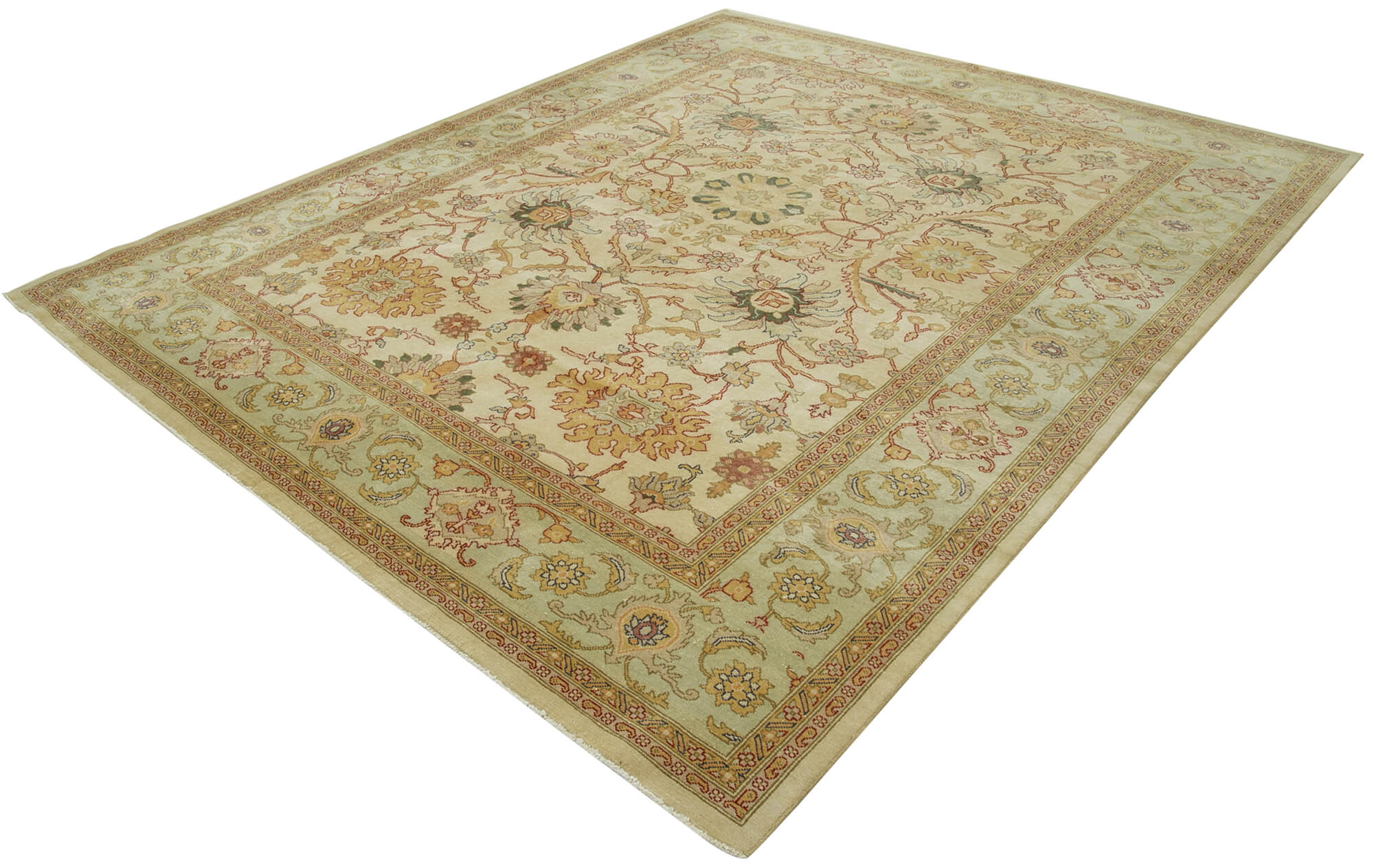 Handmade Wool Area Rug - Tebriz Classic Beige Cotton Wool Rug 8'2''x9'10''