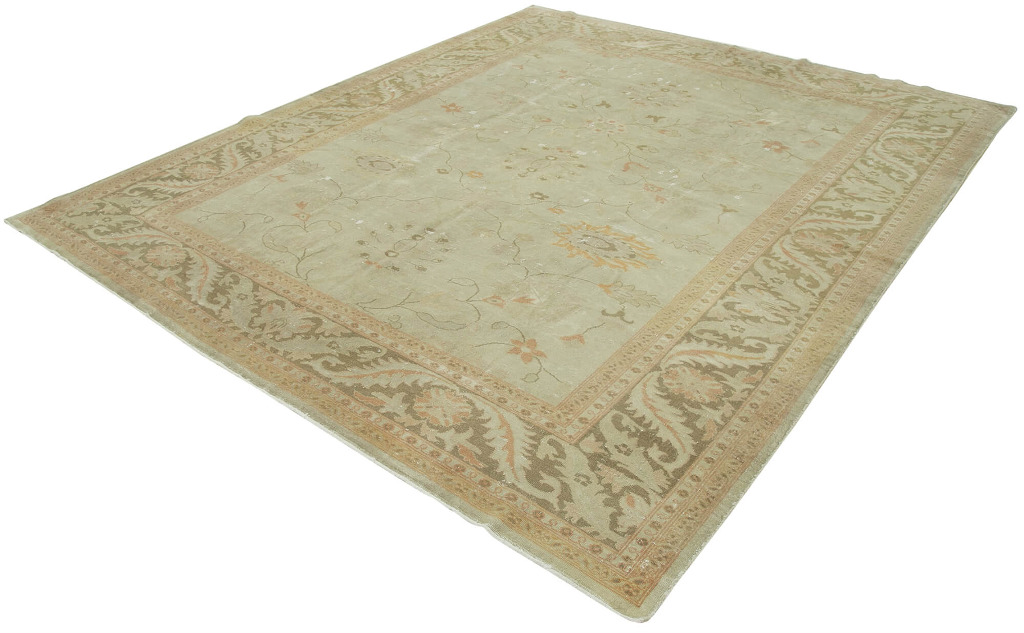 Handmade Wool Area Rug – Tebriz Classic Green Cotton Wool Carpet 8'5"x9'10"