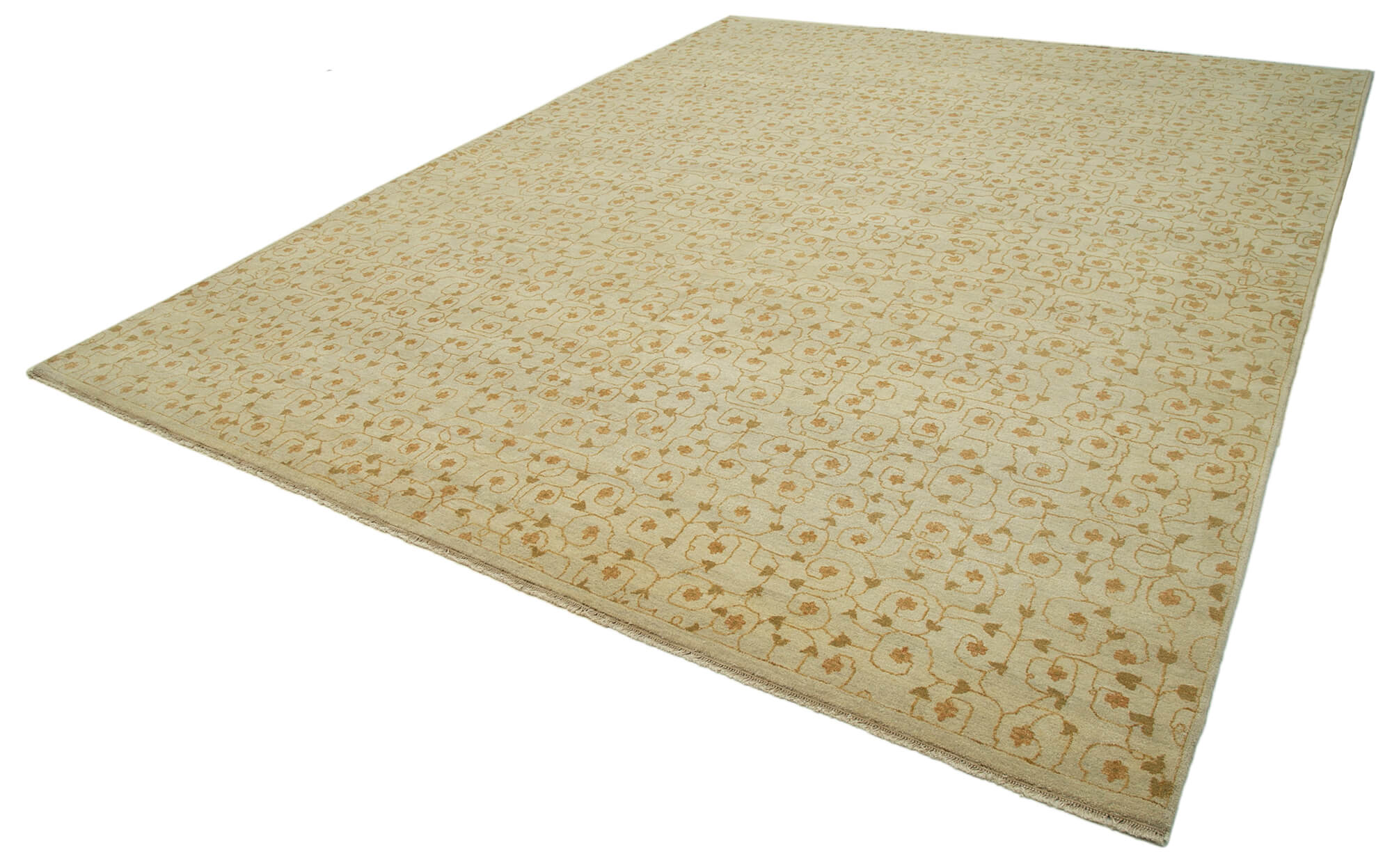 Handmade Wool Area Rug – Tebriz Beige Classic Cotton Wool Carpet 10'1''x13'1''