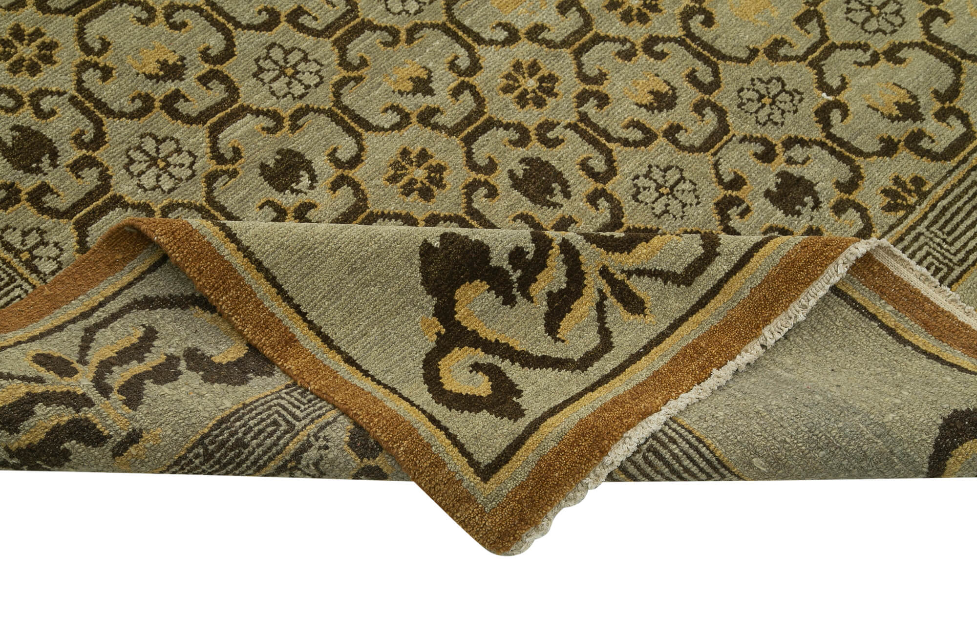 Handmade Wool Area Rug – Tebriz Brown Classic Cotton Wool Rug 10'x13'10''