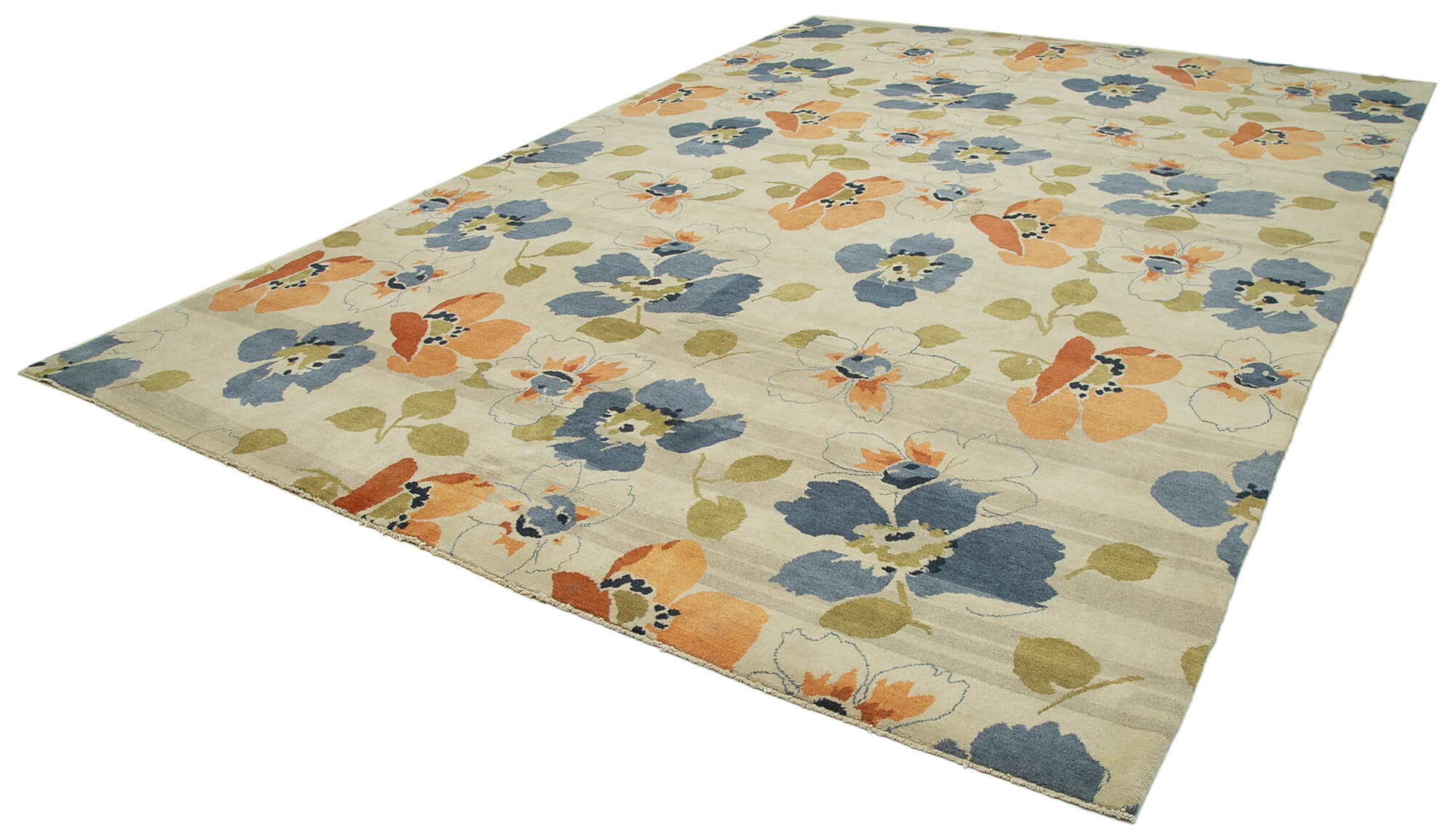Handmade Wool Area Rug - Tebriz Classic Beige Cotton Wool Rug 10'x14'4''
