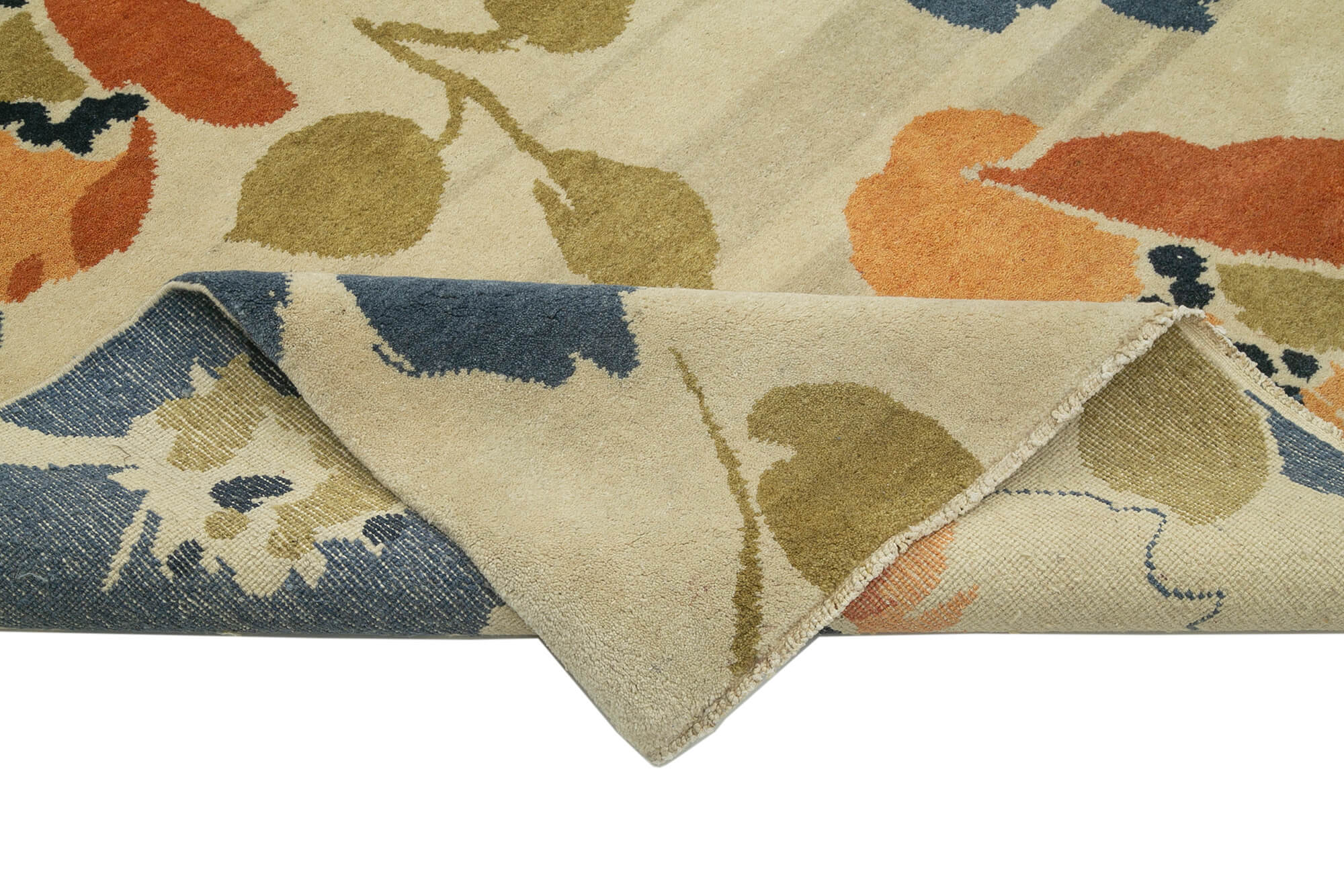 Handmade Wool Area Rug - Tebriz Classic Beige Cotton Wool Rug 10'x14'4''