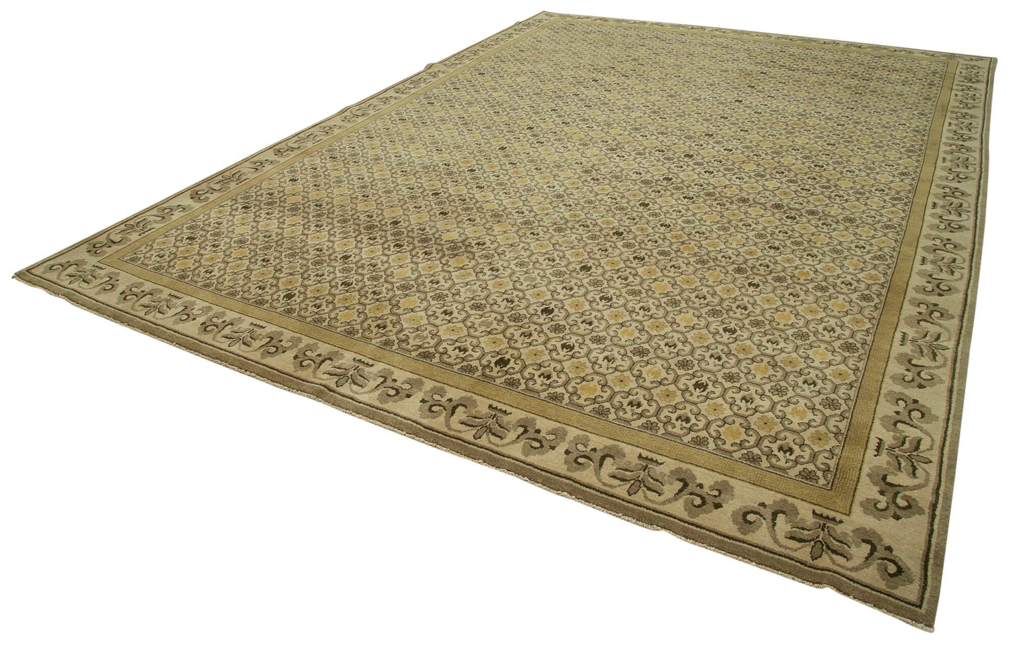 Handmade Wool Area Rug – Tebriz Classic Beige Cotton Wool Rug 9'11''x14'2''
