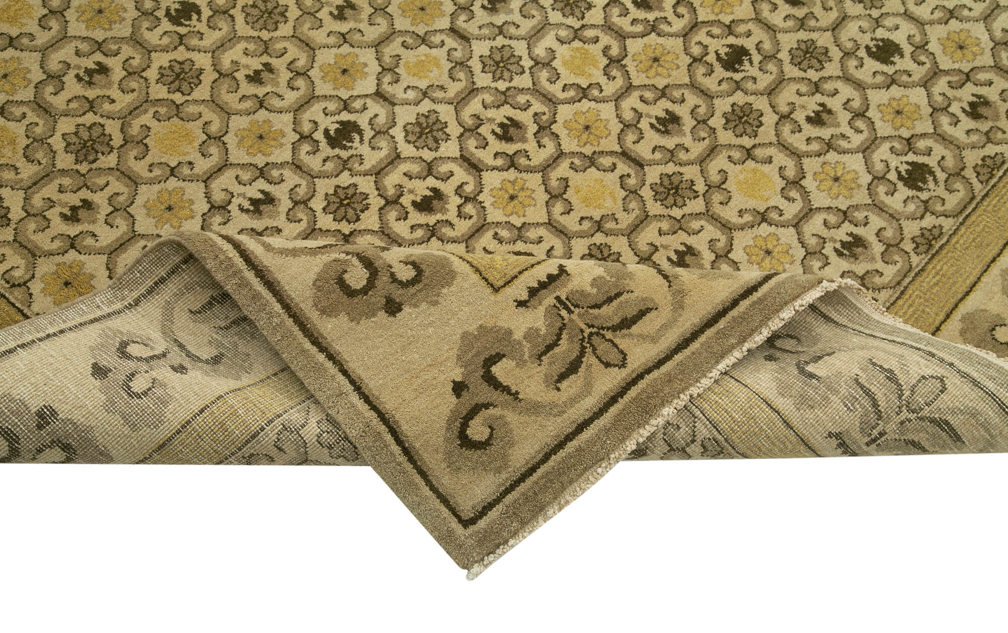 Handmade Wool Area Rug – Tebriz Classic Beige Cotton Wool Rug 9'11''x14'2''