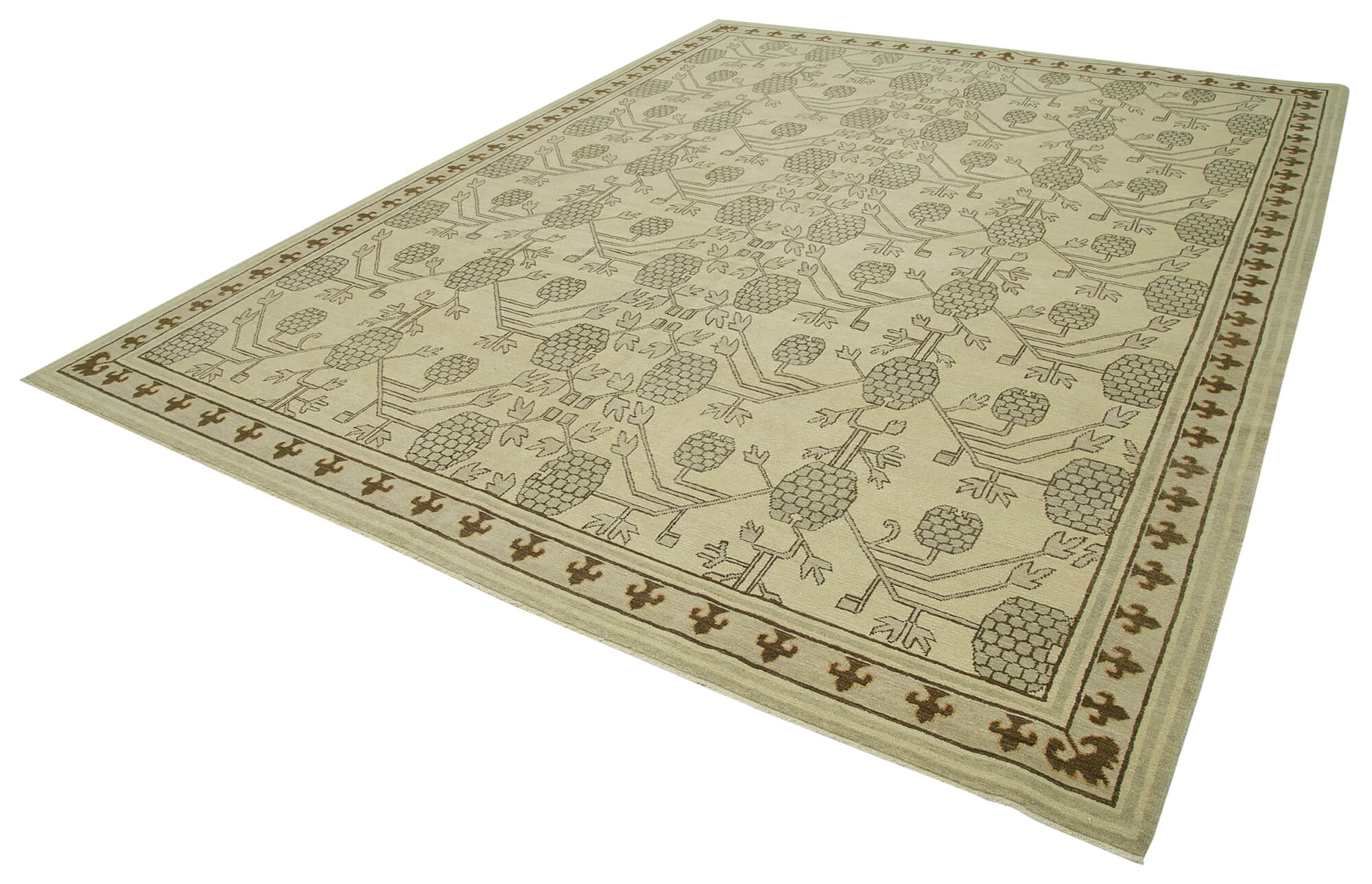 Handmade Cotton Wool Rug - Authentic Tebriz Classic Beige Area Rug 9'3''x11'11''