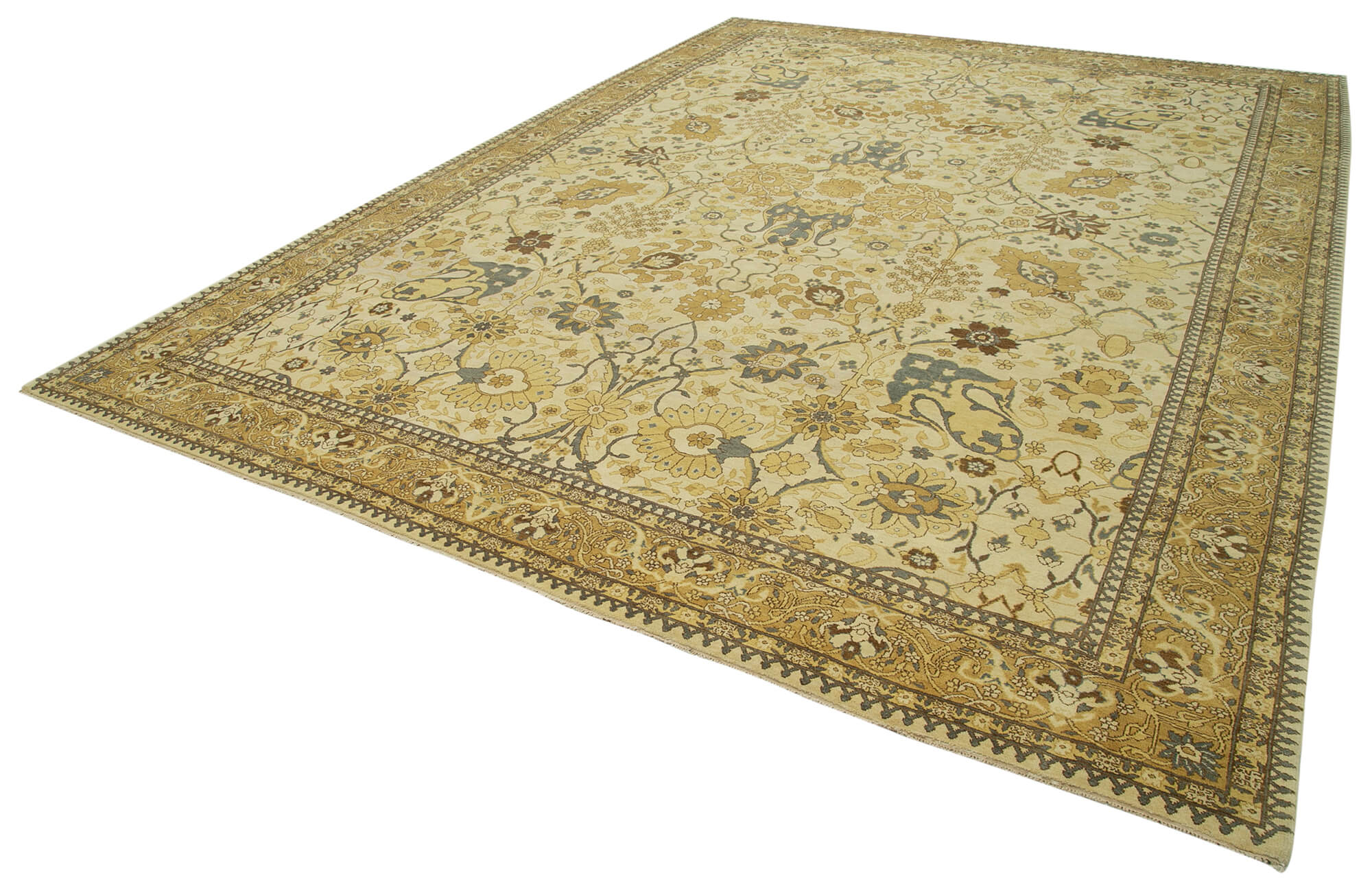 Handmade Wool Area Rug – Tebriz Classic Beige Cotton Wool Rug 9'10''x14'1''