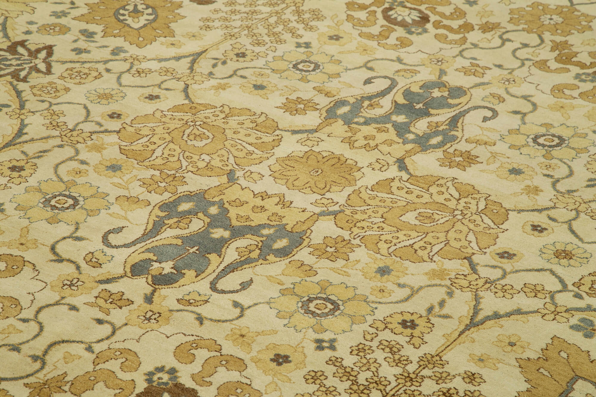 Handmade Wool Area Rug – Tebriz Classic Beige Cotton Wool Rug 9'10''x14'1''