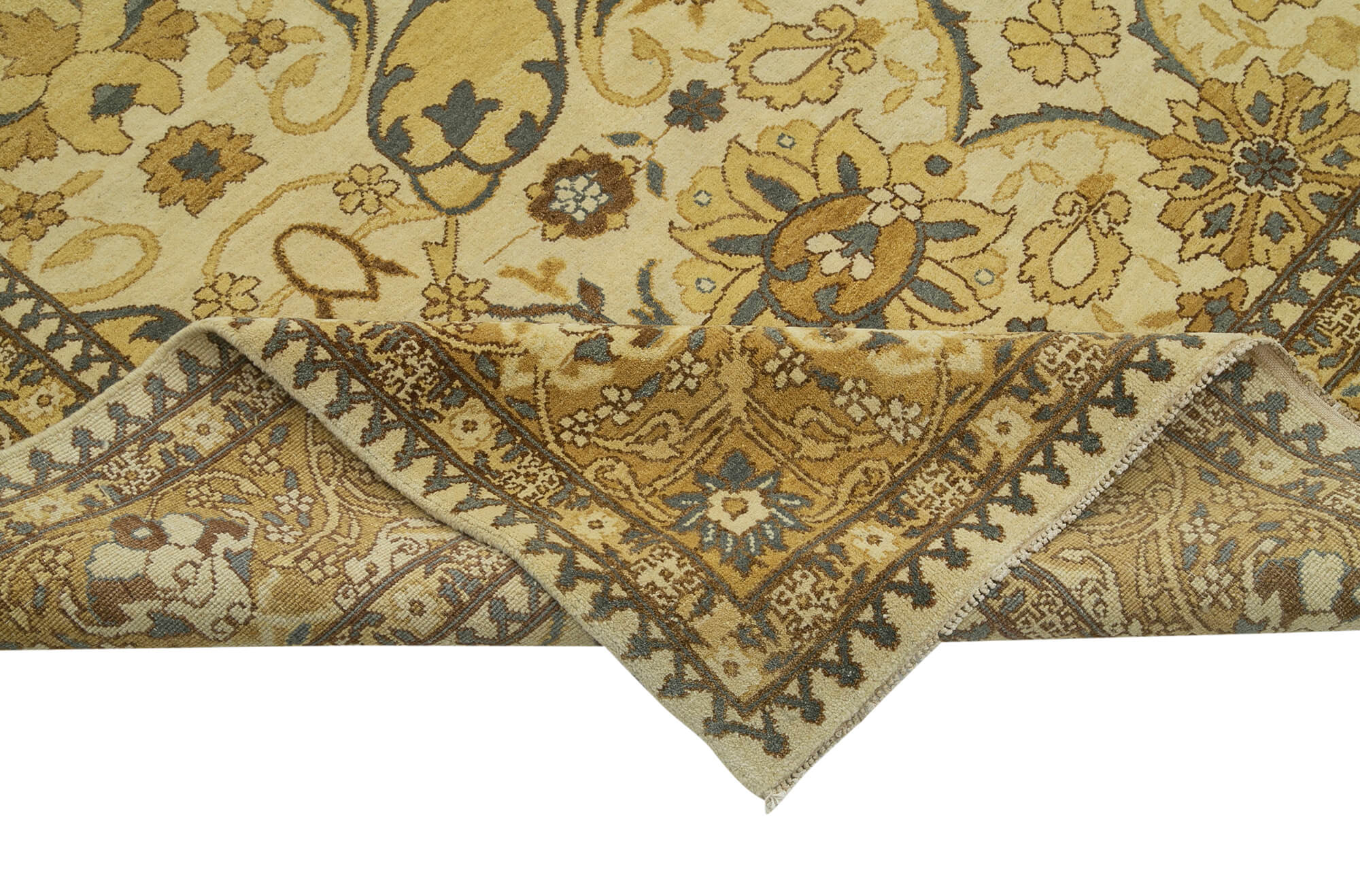 Handmade Wool Area Rug – Tebriz Classic Beige Cotton Wool Rug 9'10''x14'1''