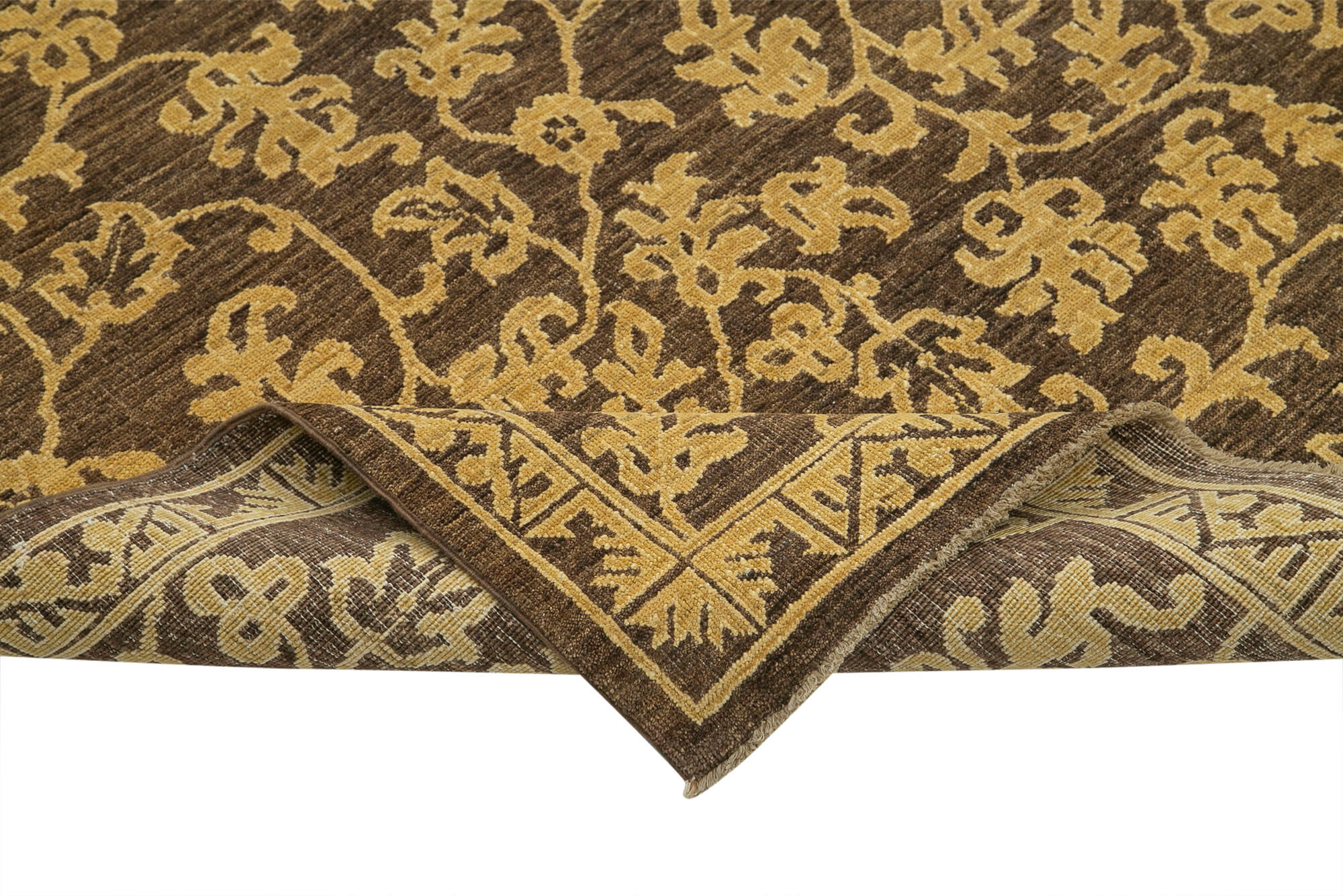 Handmade Wool Area Rug – Classic Brown Cotton Wool Rug 8x10 Feet Vintage Style