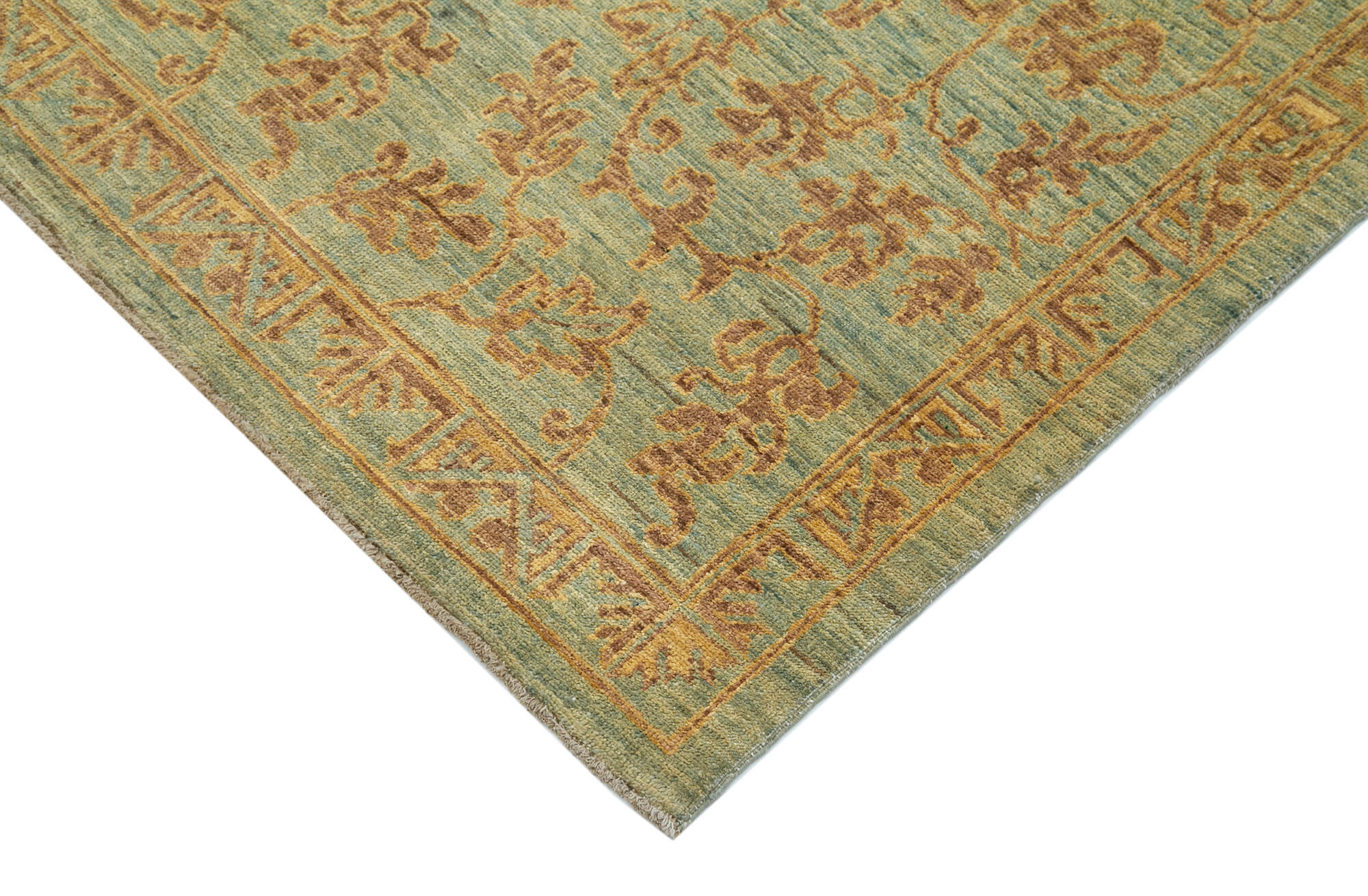 Handmade Wool Area Rug - Tebriz Classic Green Cotton Wool Rug 6'x8'7''