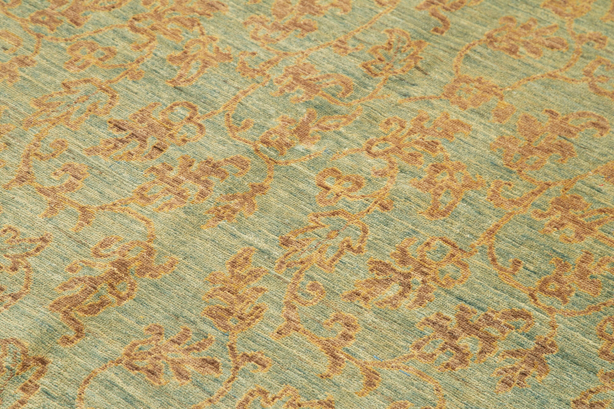 Handmade Wool Area Rug - Tebriz Classic Green Cotton Wool Rug 6'x8'7''