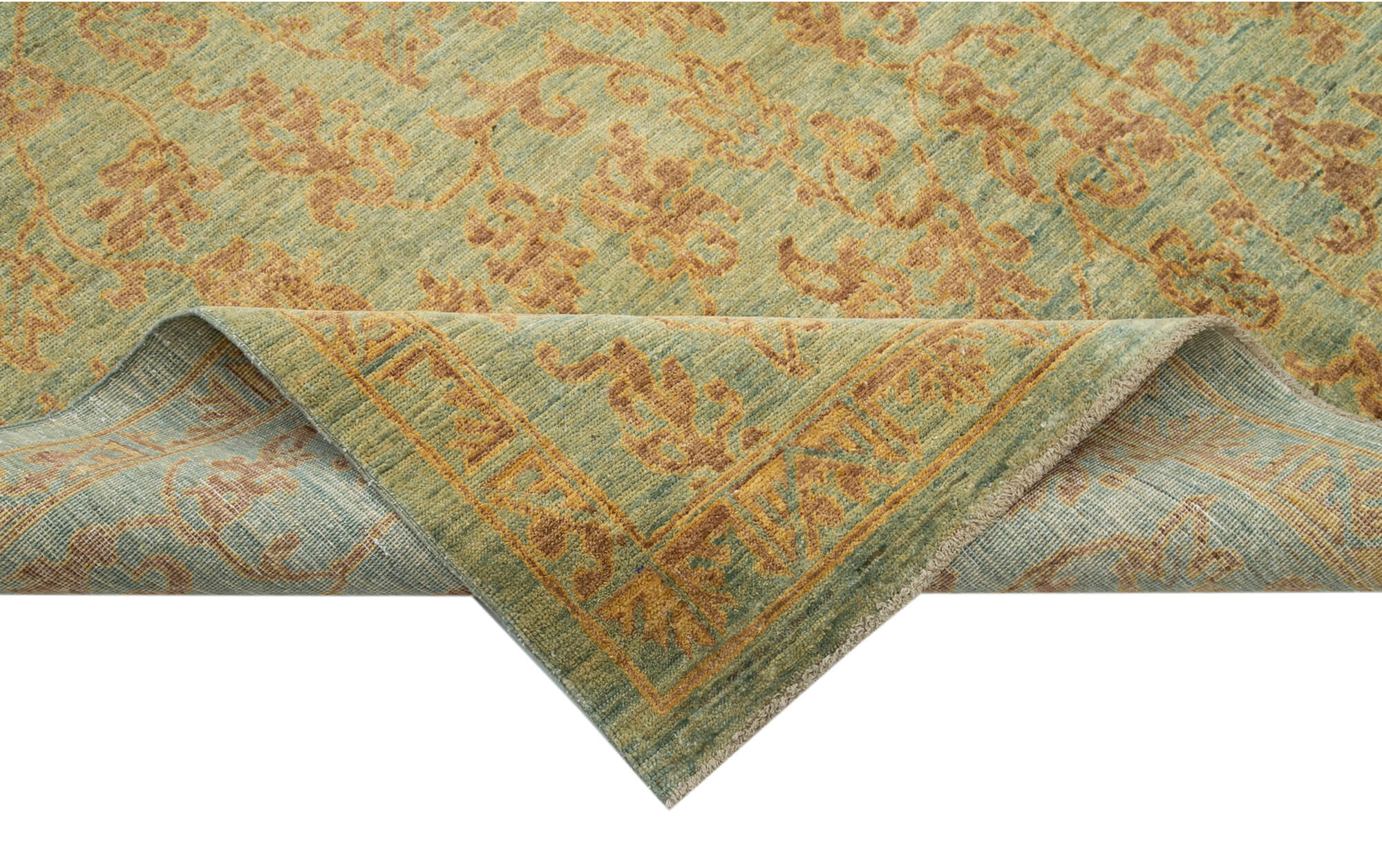 Handmade Wool Area Rug - Tebriz Classic Green Cotton Wool Rug 6'x8'7''