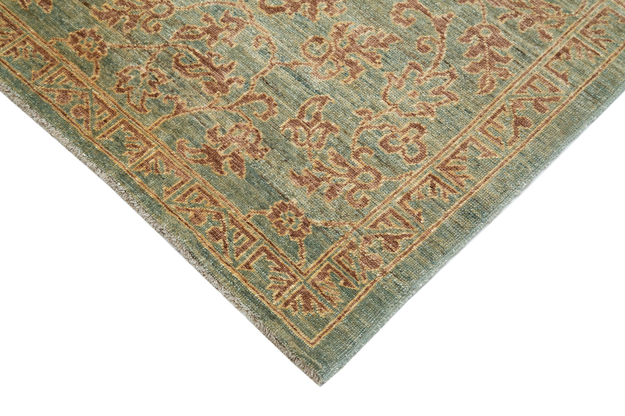 Handmade Area Rug – Classic Green Wool Cotton Vintage Turkish Carpet 6'x8'8''