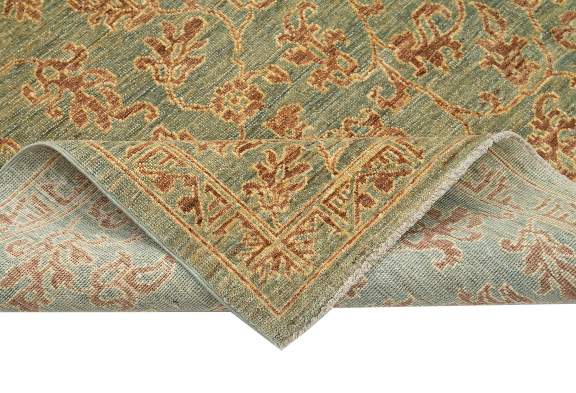 Handmade Wool Area Rug - Tebriz Classic Green 6x8 Cotton Wool Rug by Agacan