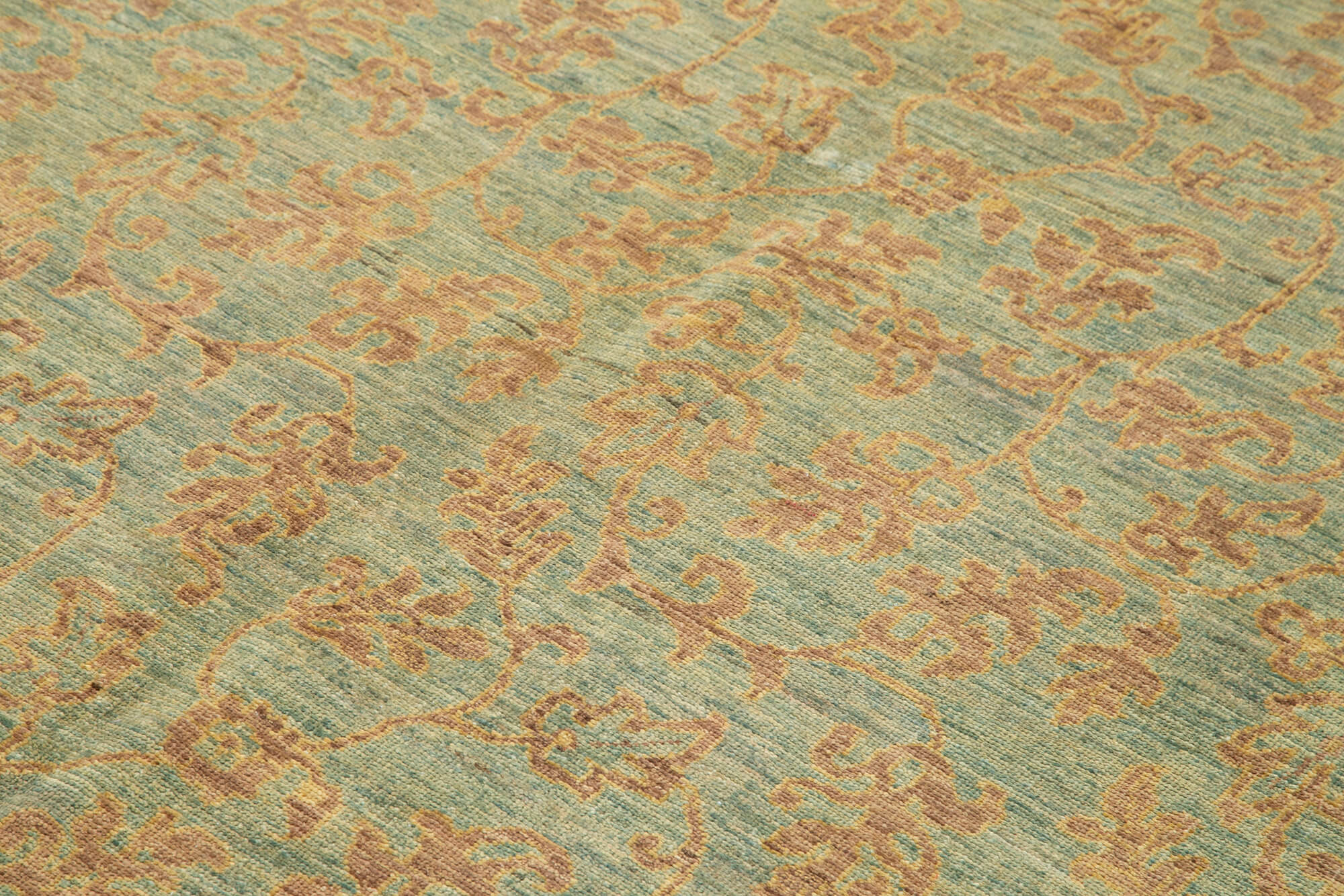 Handmade Wool Area Rug - Tebriz Classic Green 6x9 Cotton Wool Rug with Soft Texture