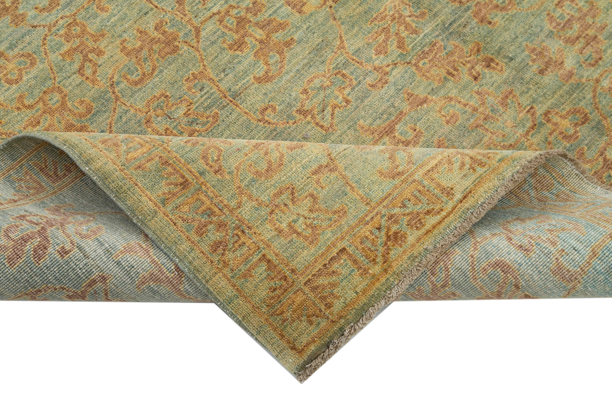 Handmade Wool Area Rug - Tebriz Classic Green 6x9 Cotton Wool Rug with Soft Texture