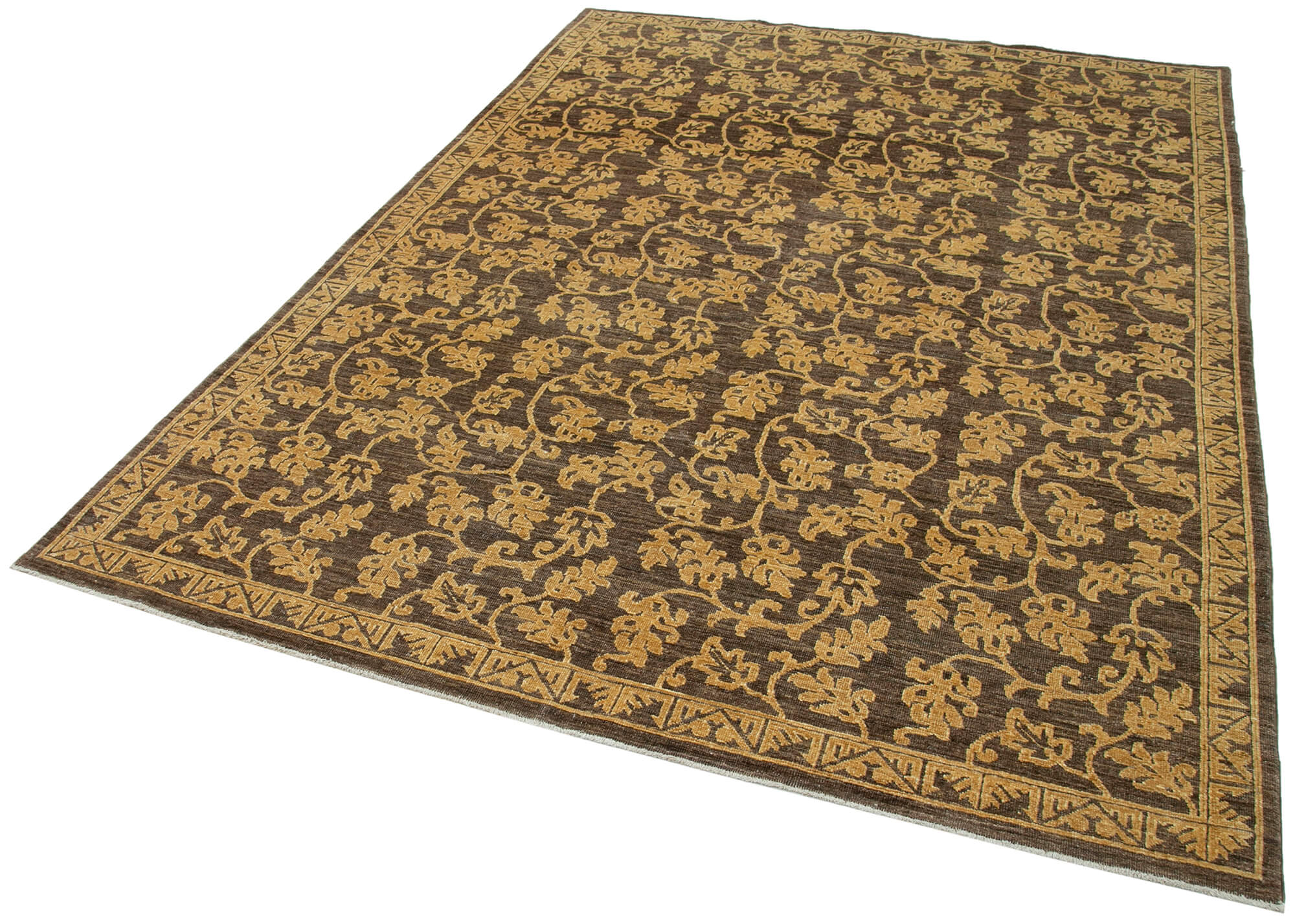 Handmade Wool Area Rug – Classic Brown Turkish Hand Knotted Rug 6'1''x8'8''