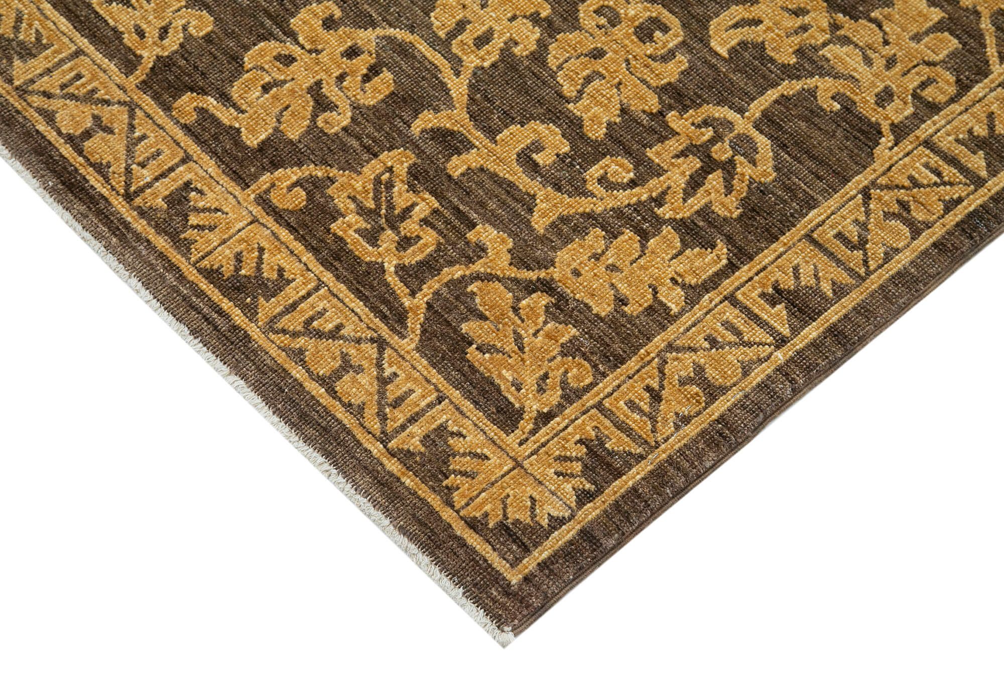 Handmade Wool Area Rug – Classic Brown Turkish Hand Knotted Rug 6'1''x8'8''